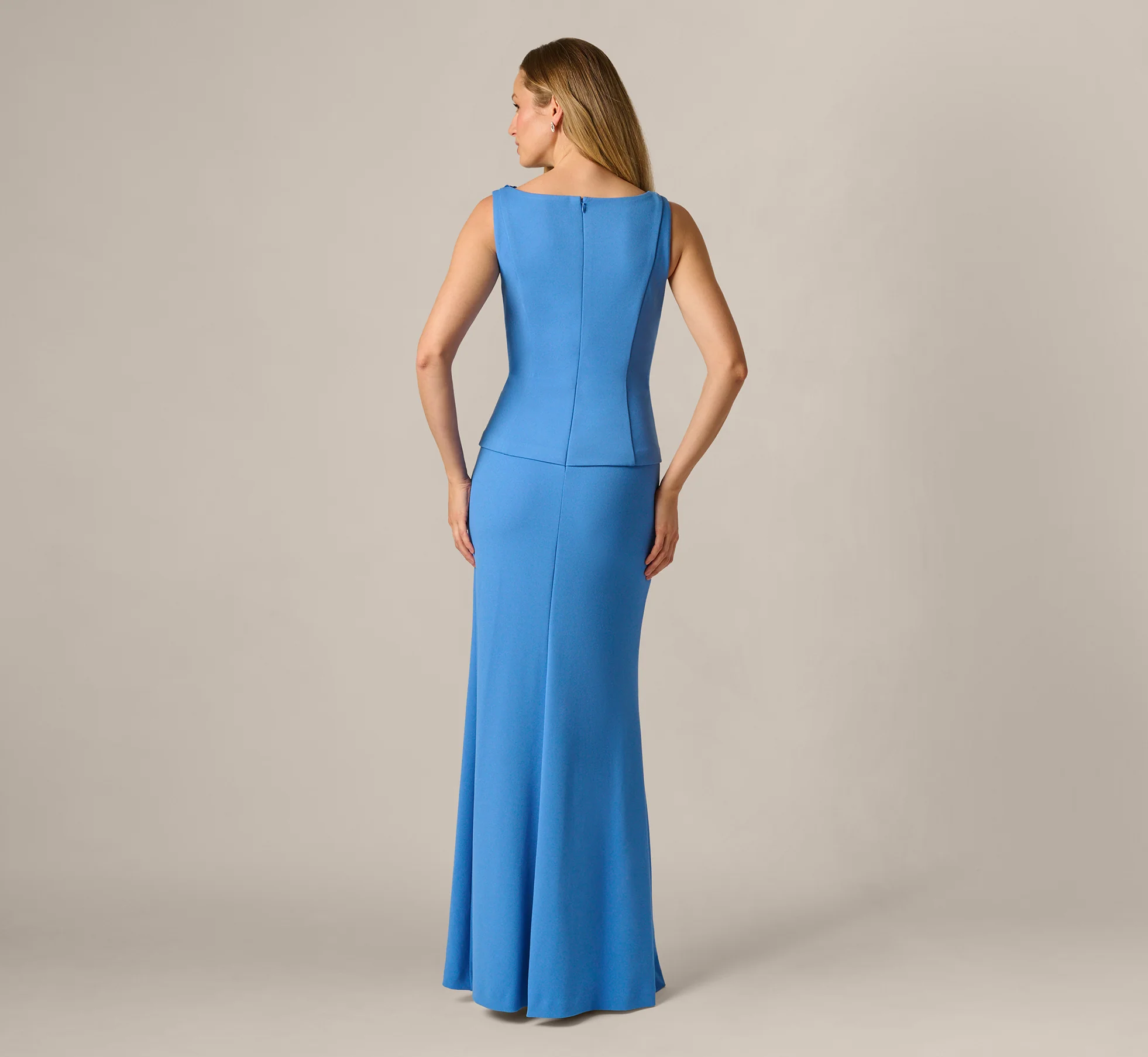 3D Floral Peplum Stretch Mermaid Gown In Cool Water - Image 5
