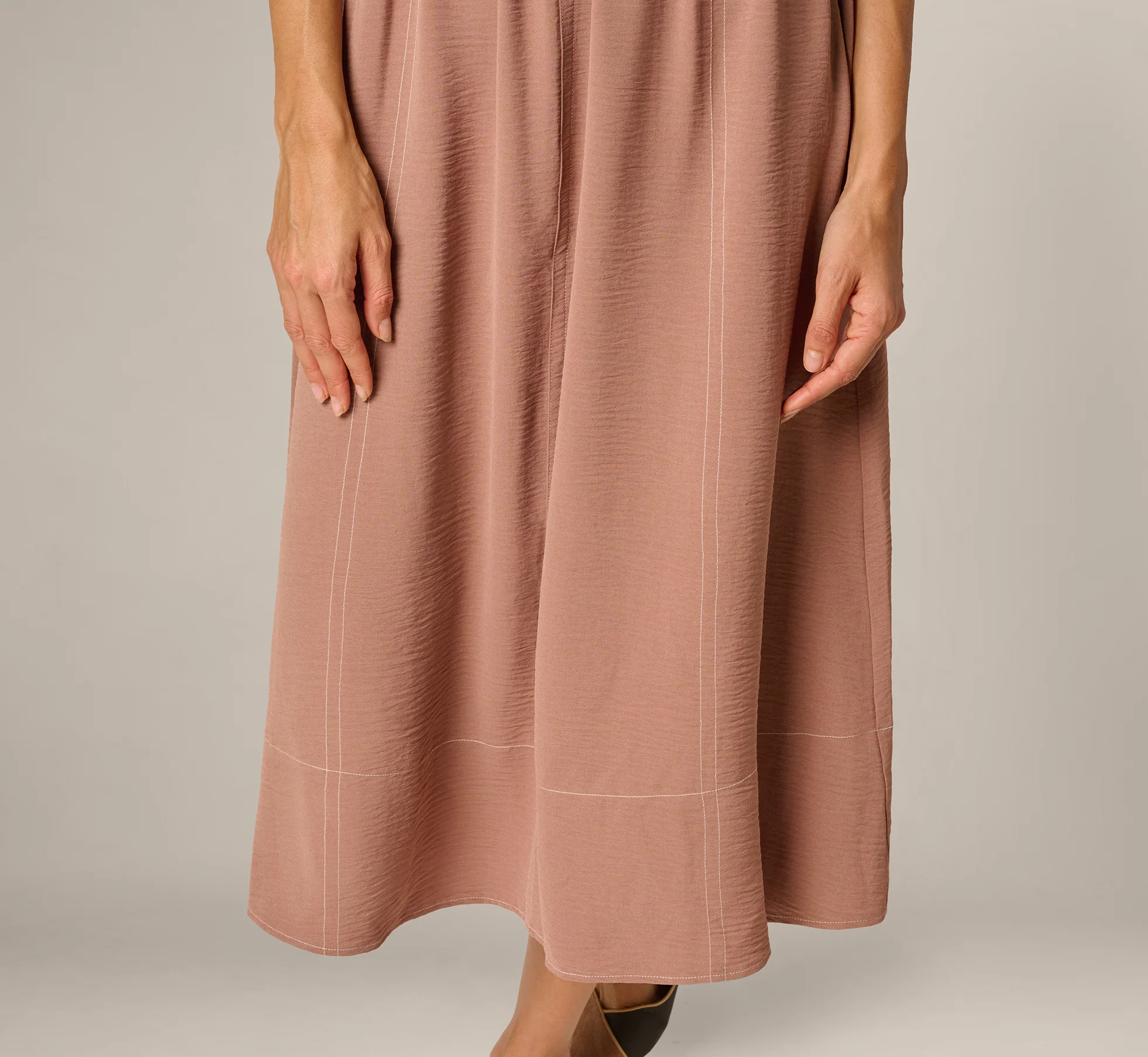 Airflow Topstitch A Line Midi Skirt In Chocolate Malt Cream - Image 4