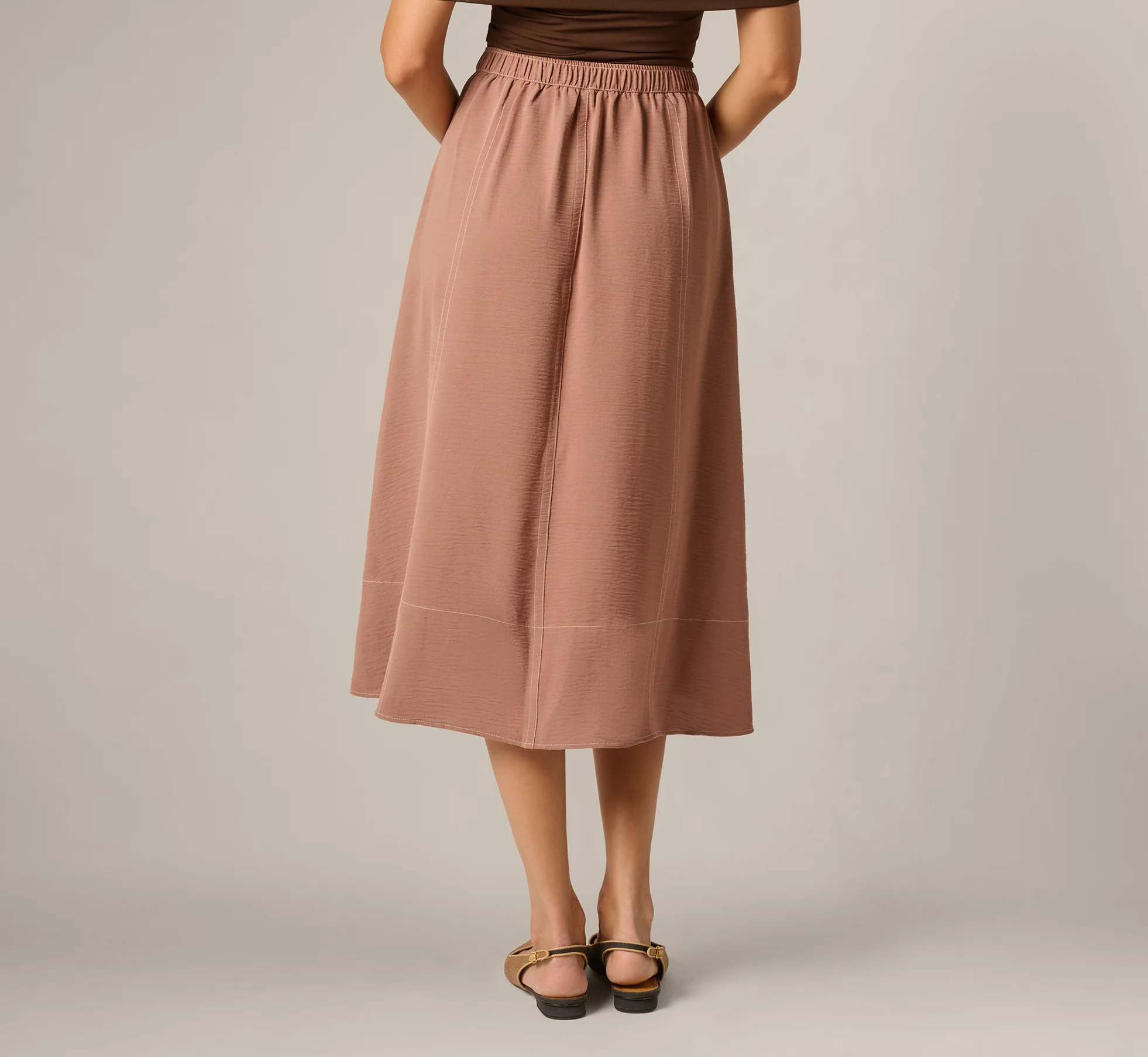 Airflow Topstitch A Line Midi Skirt In Chocolate Malt Cream - Image 5