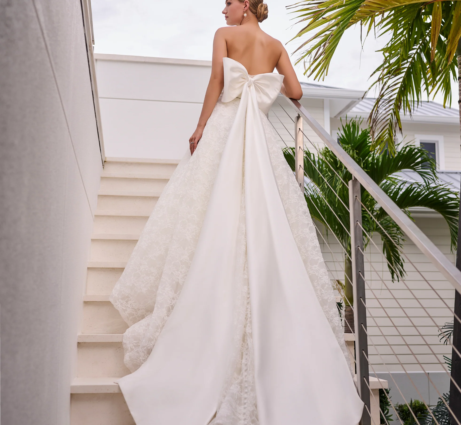 All Over Corded Lace A-Line Gown in Ivory - Image 2
