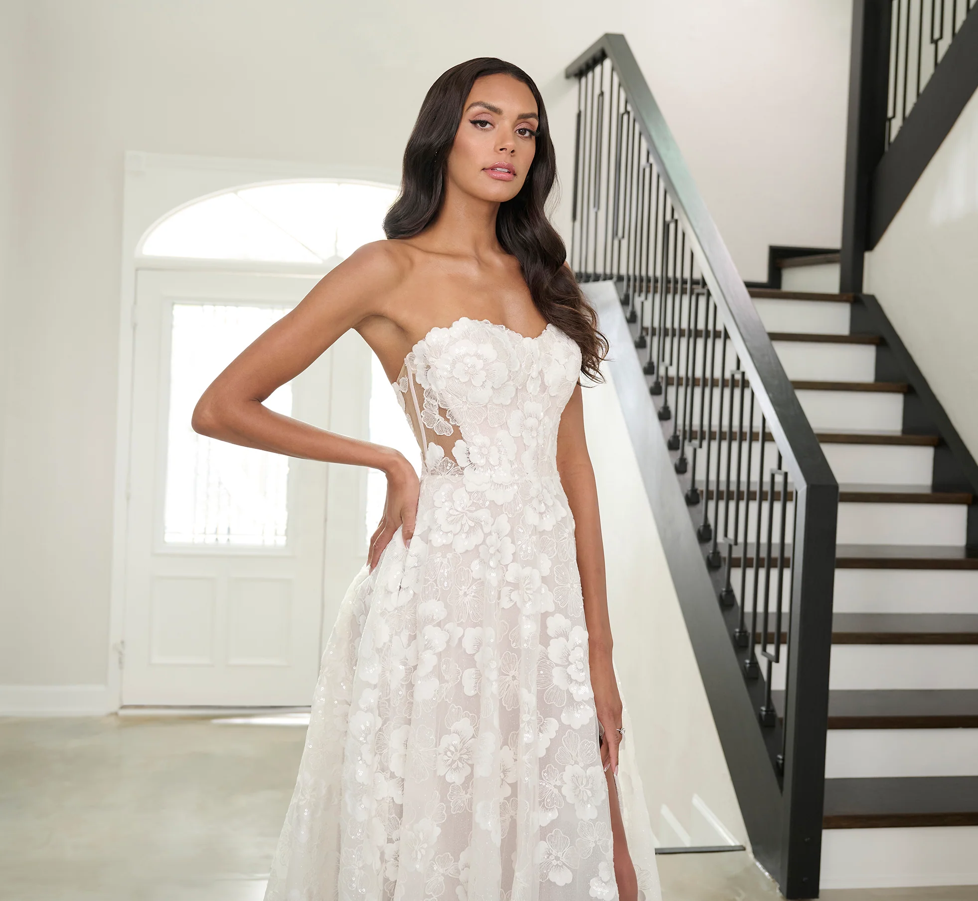 All Over Lace A-Line Gown In Ivory French Lilac Nude - Image 3