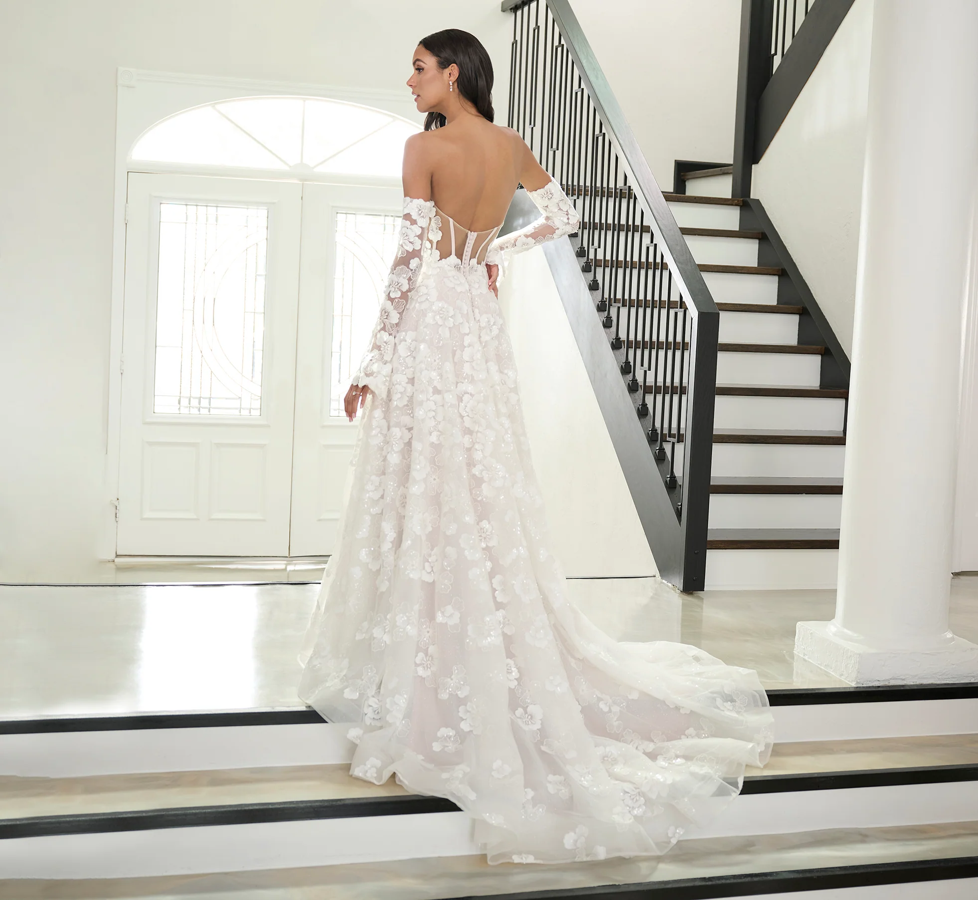 All Over Lace A-Line Gown In Ivory French Lilac Nude - Image 5