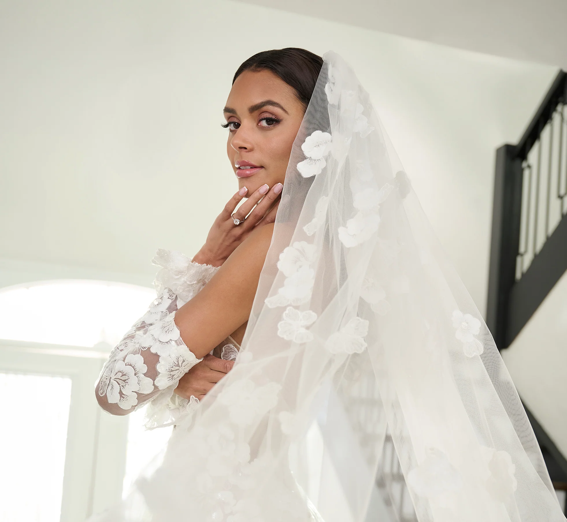 All Over Lace A-Line Gown In Ivory French Lilac Nude - Image 7