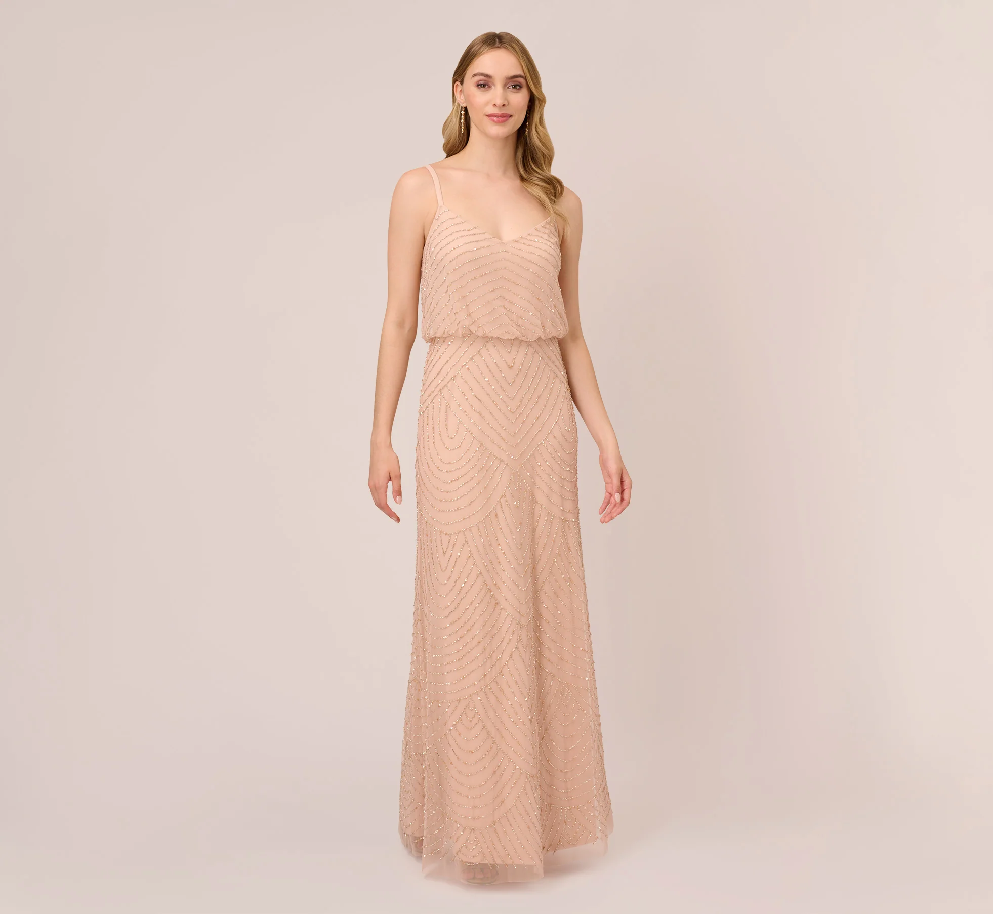 Art Deco Beaded Blouson Gown In Blush - Image 2