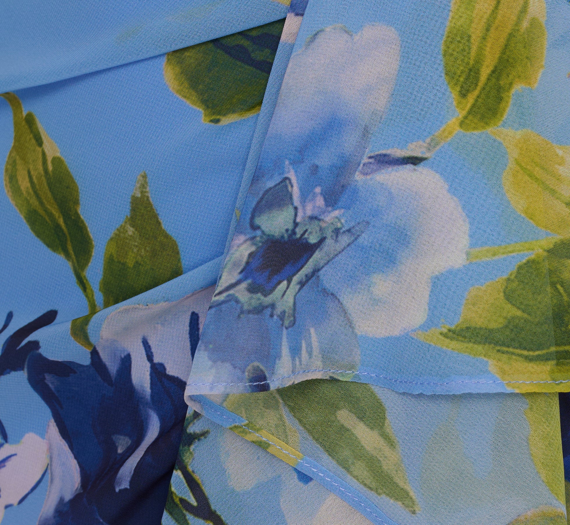 Asymmetrical Draped Floral Chiffon Gown In Blue Multi - Image 6