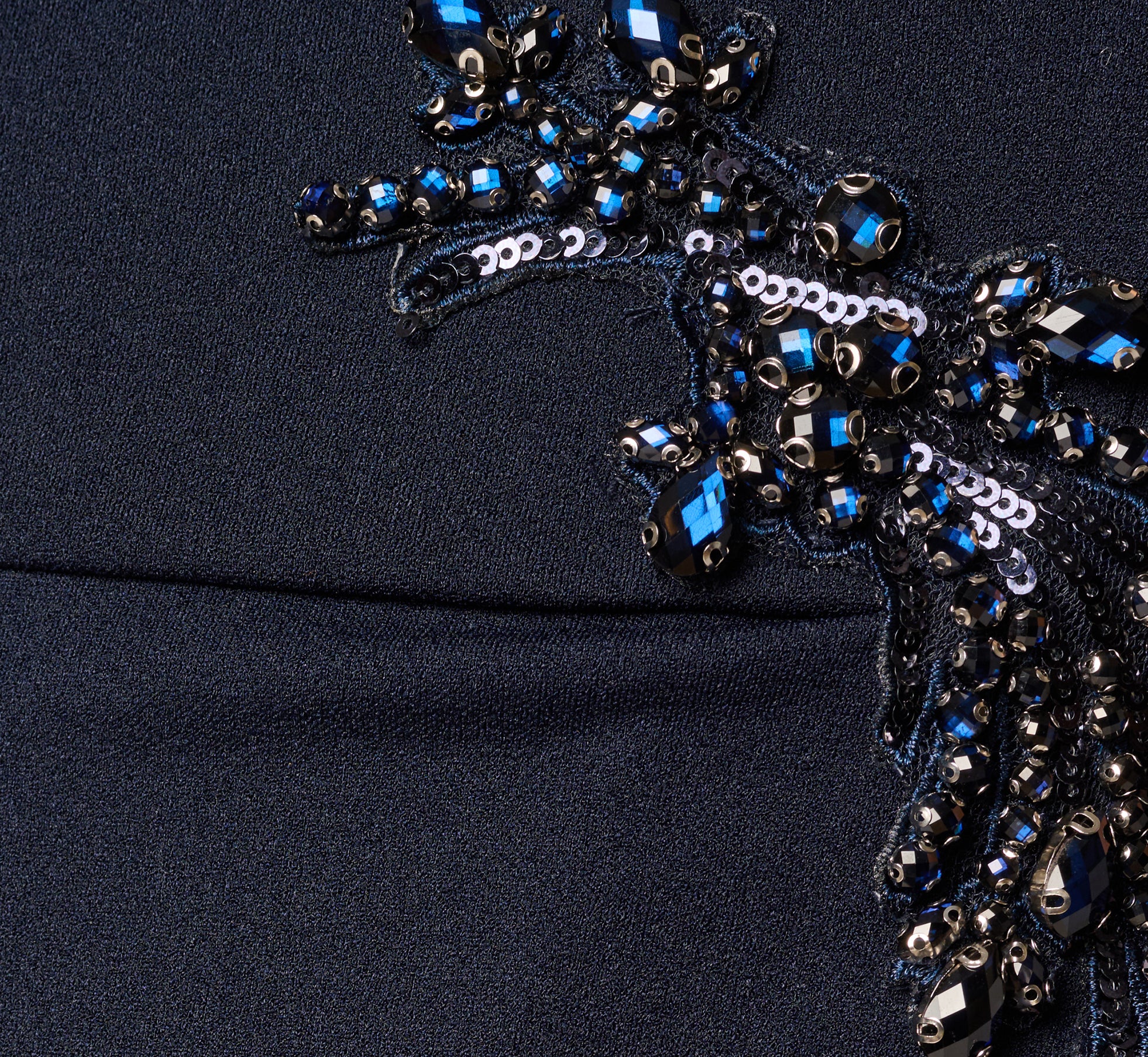 Bead Accent Crepe Halter Gown In Midnight - Image 6