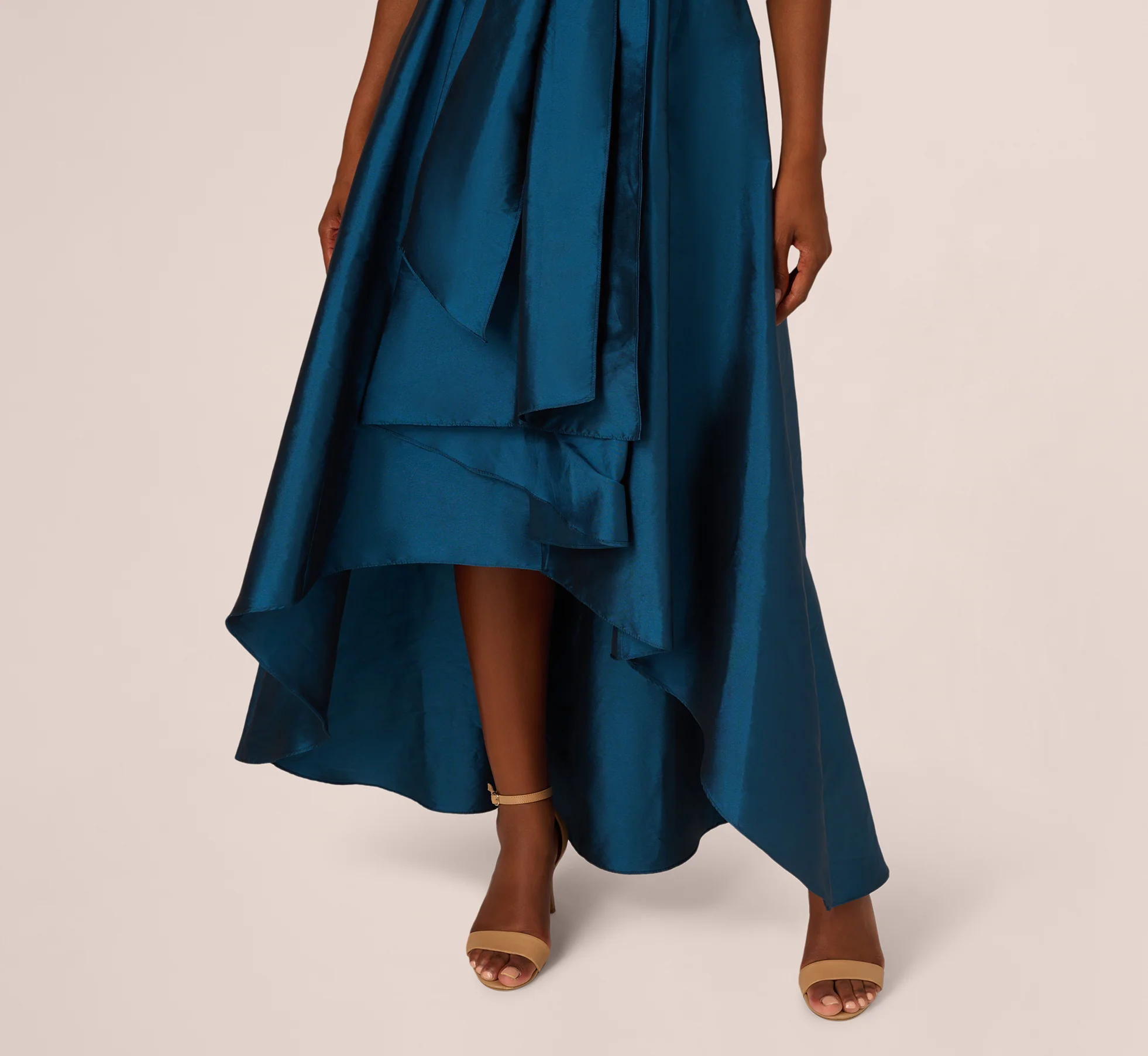 Bead Taffeta High Low Long Dress In Teal Sapphire Gold - Image 4