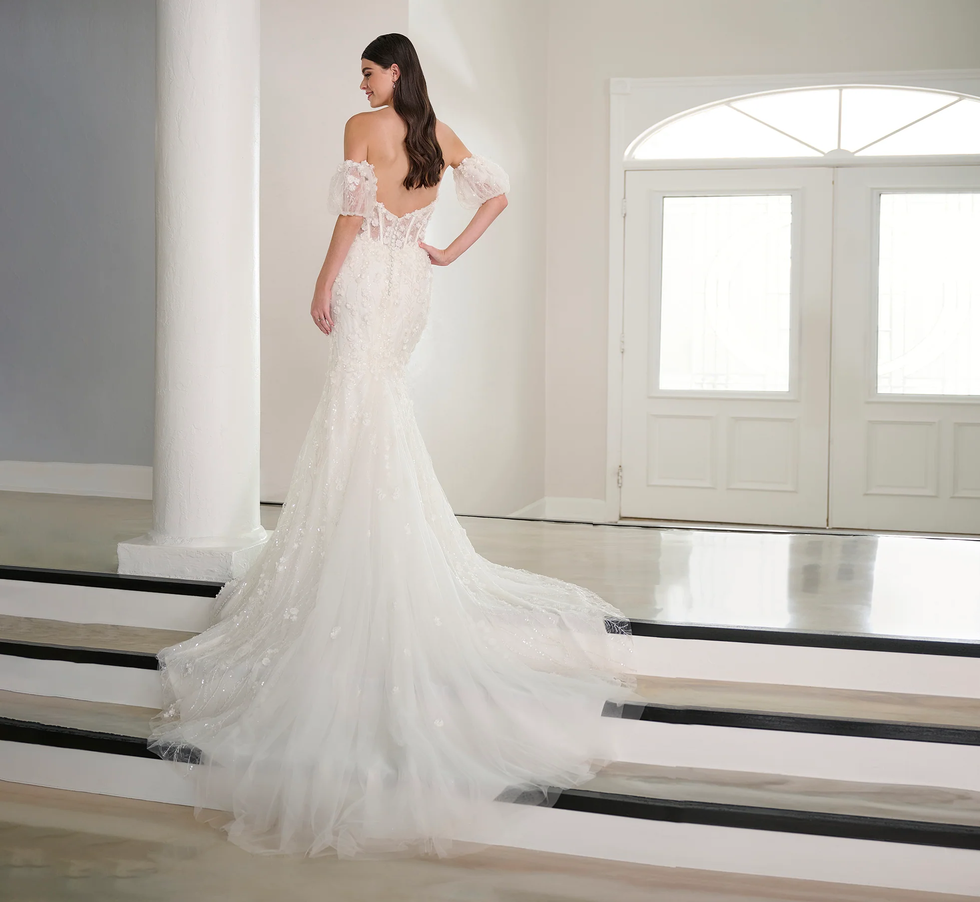 Beaded And Lace Gown In Ivory Nude - Image 3