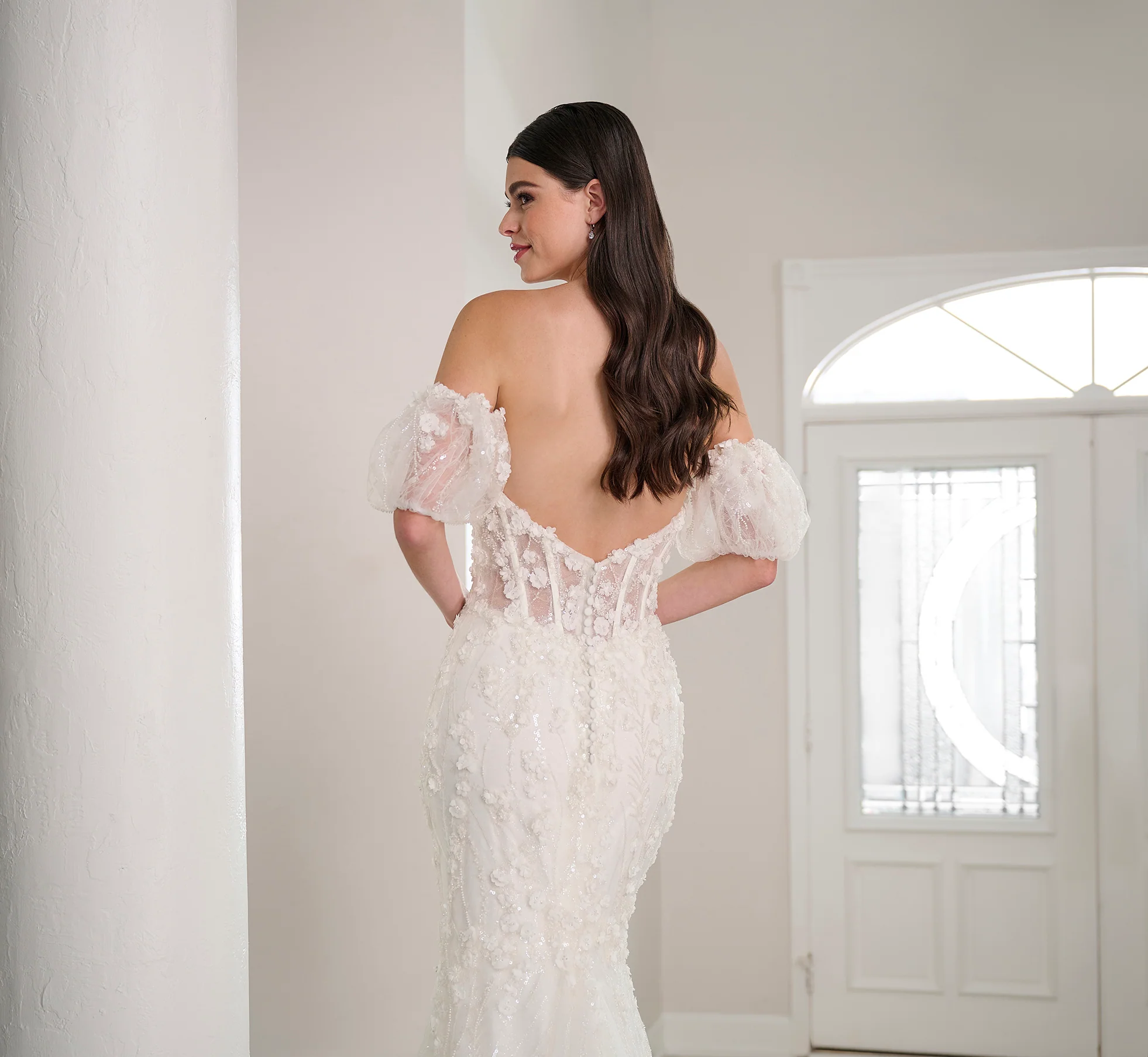 Beaded And Lace Gown In Ivory Nude - Image 4