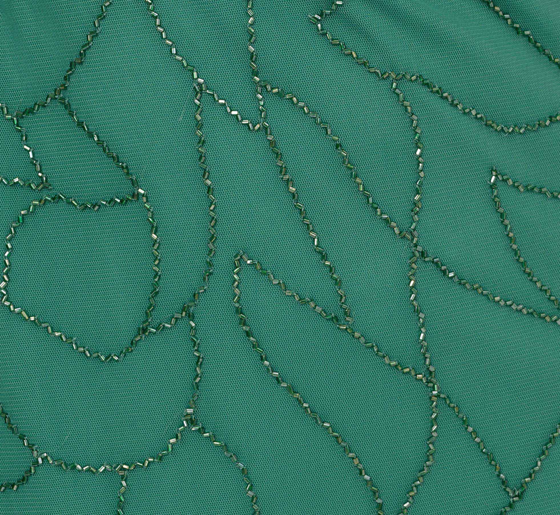 Beaded Blouson Mermaid Gown With Sheer Dolman Sleeves In Jungle Green - Image 6