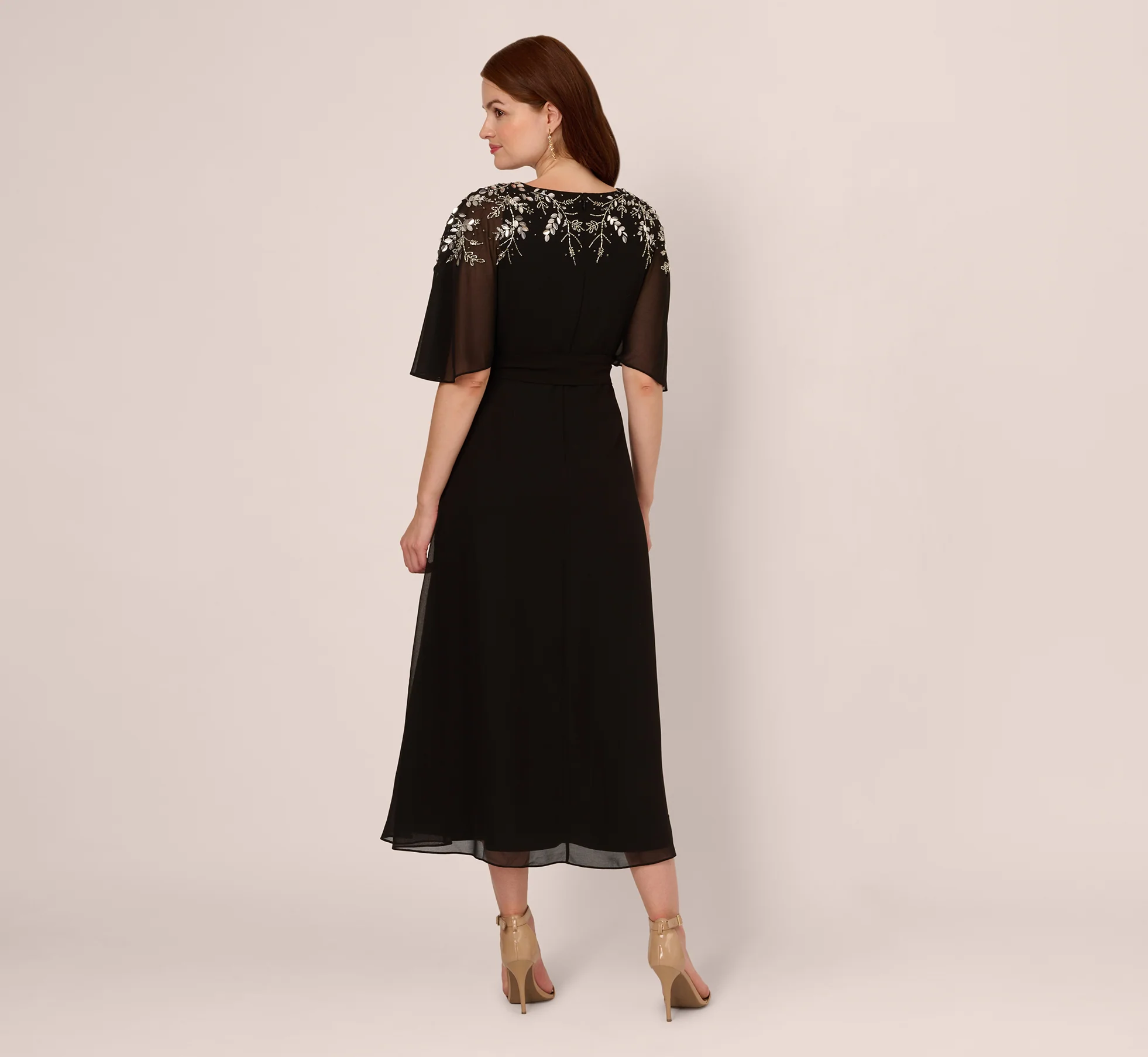 Beaded Chiffon Ankle Length Gown With Dolman Sleeves In Black - Image 6