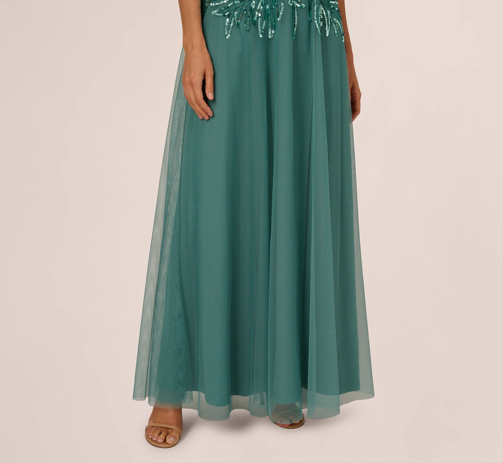 Beaded Mesh Long Dress In Green Slate - Image 4