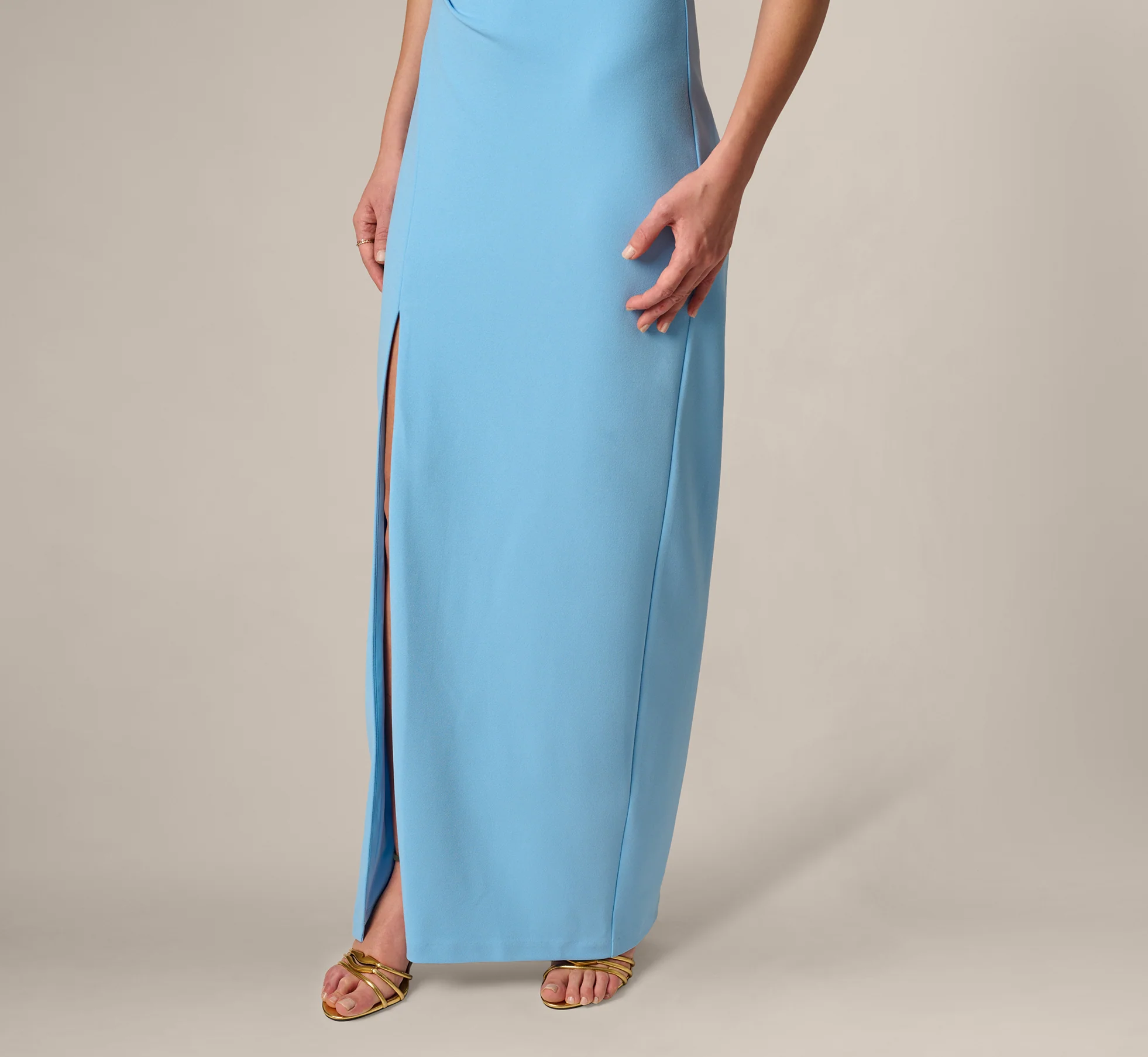 Beaded One Shoulder Stretch Column Gown In Waterfall - Image 4