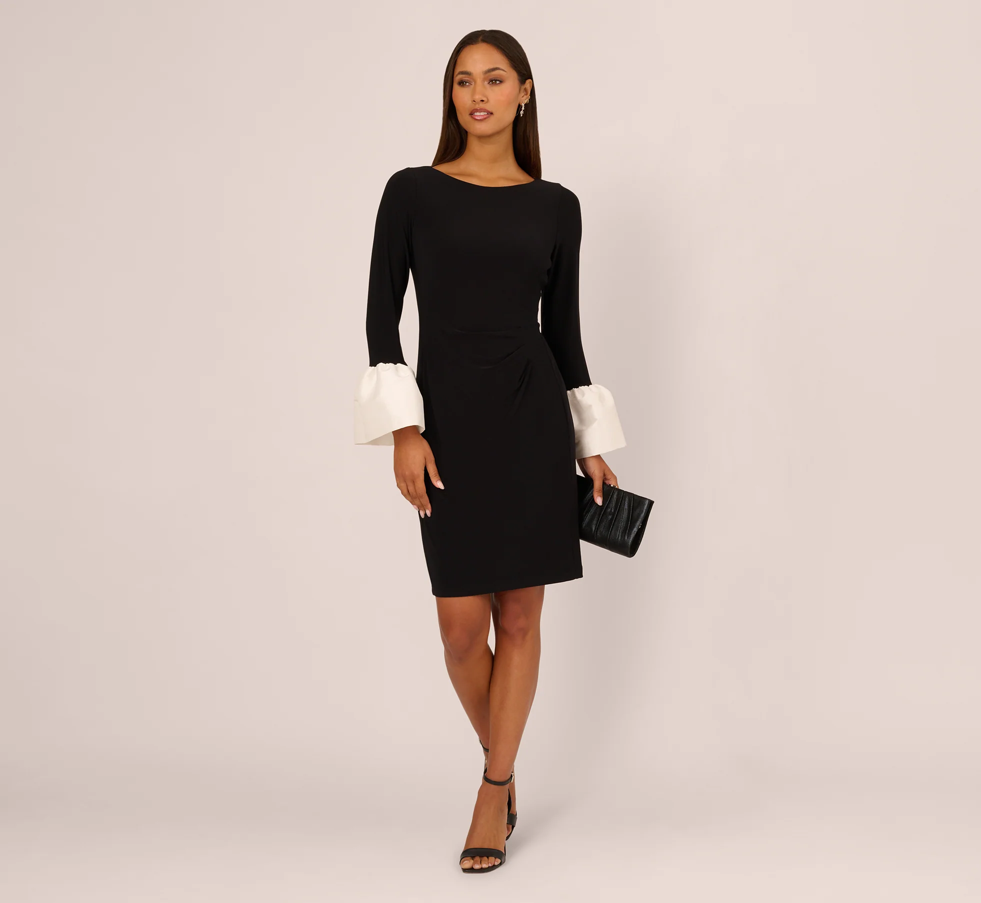 Bell Sleeve Jersey Sheath Dress In Black - Image 2