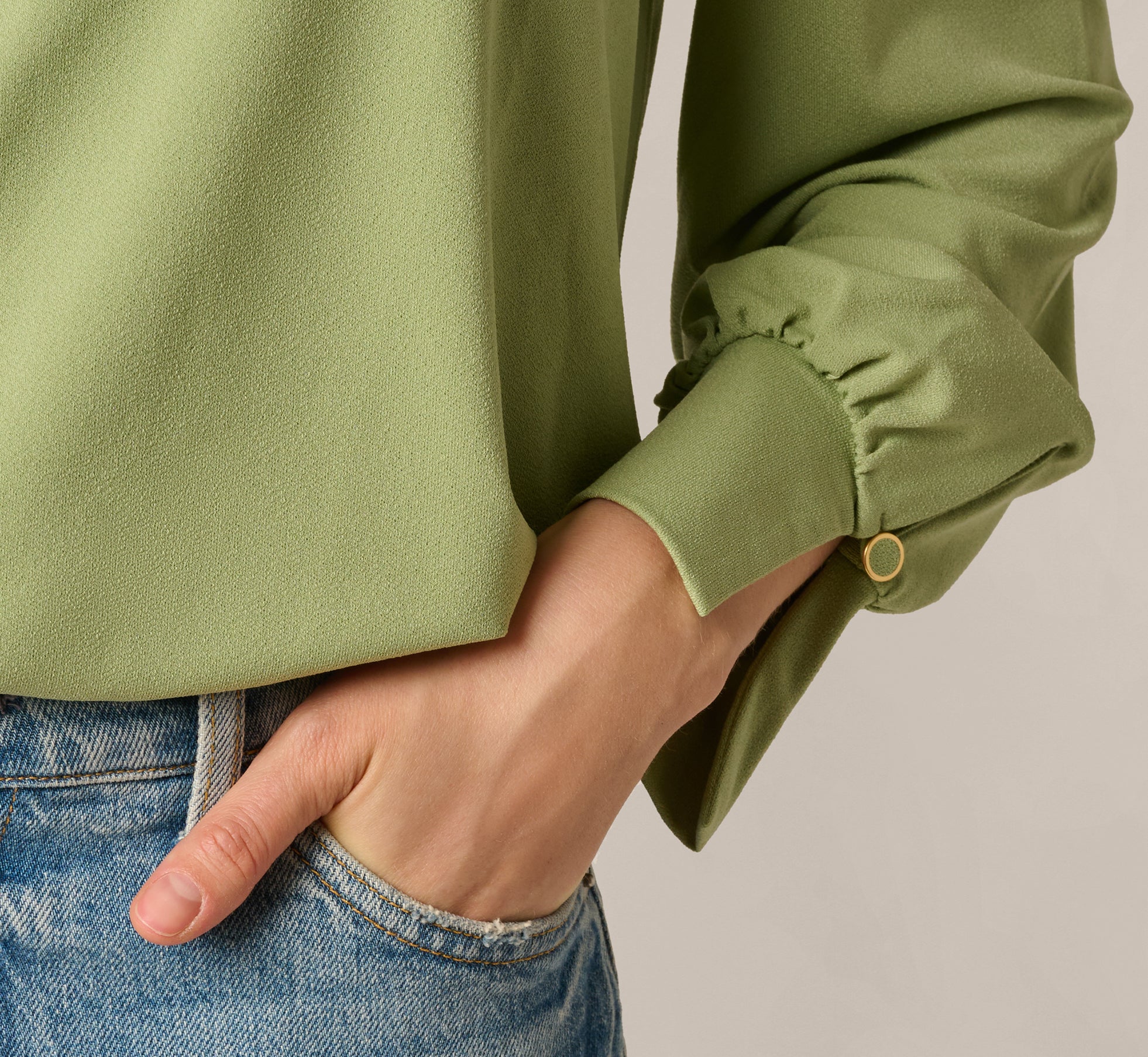 Bishop Sleeve Embroidered Blouse In Eucalyptus - Image 5