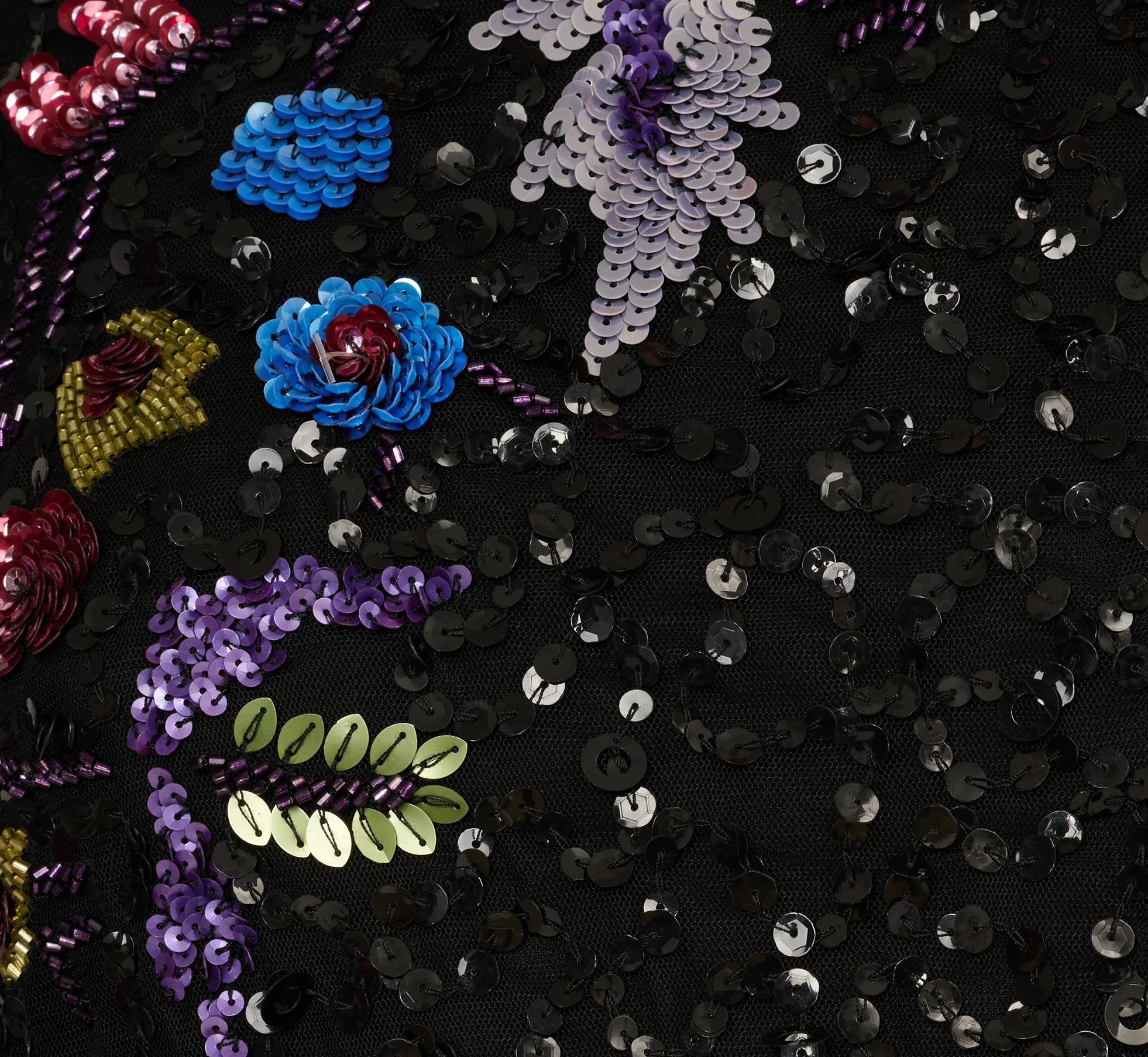 Bishop Sleeve Floral Sequin Bead Gown In Black Multi - Image 6