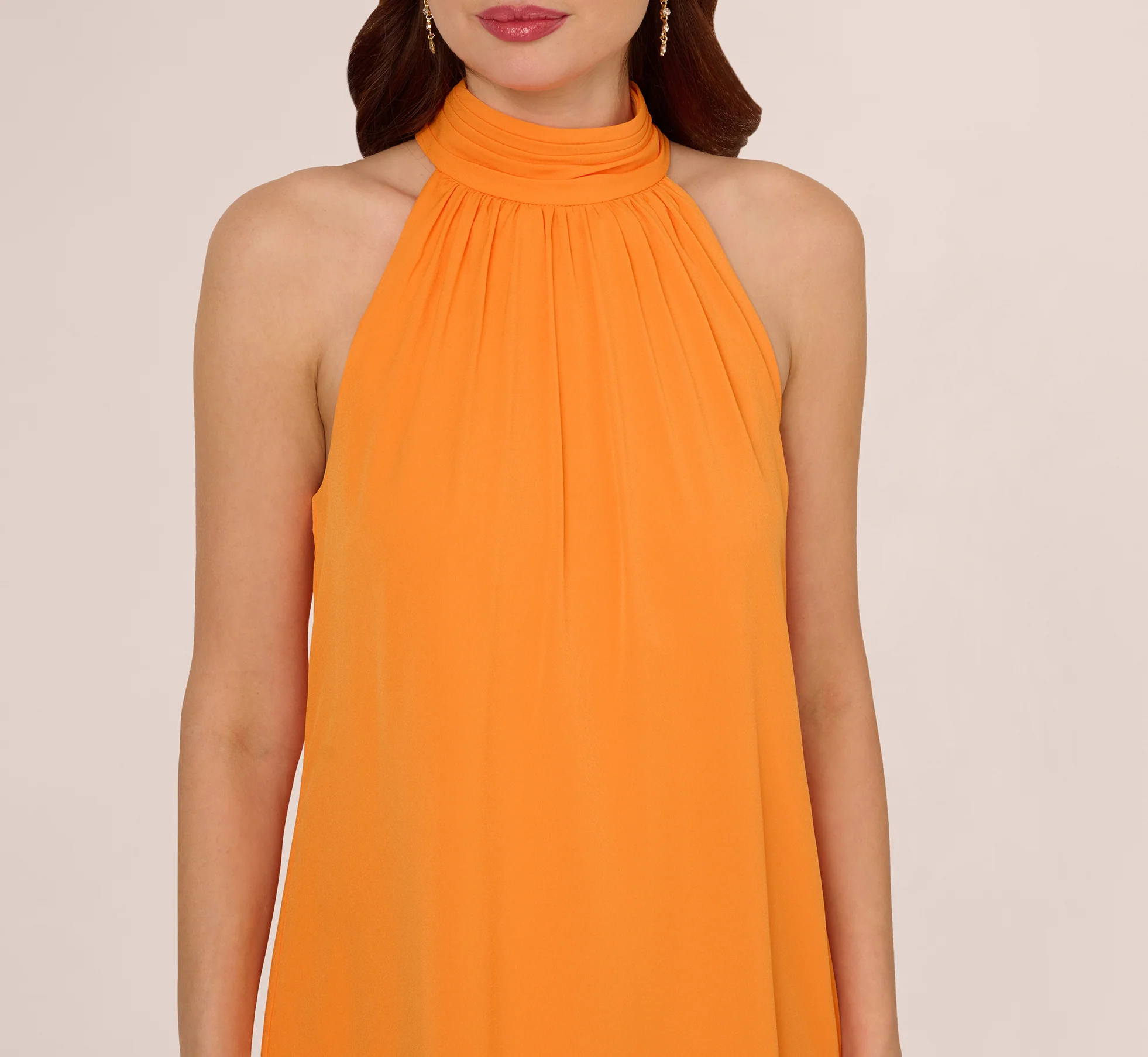 Chiffon Halter Trapeze Dress In Orange - Image 3