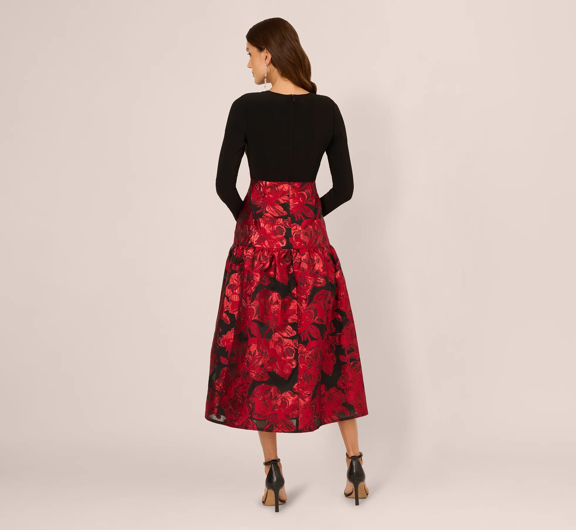 Combo Floral Jacquard Dress In Black Red - Image 5