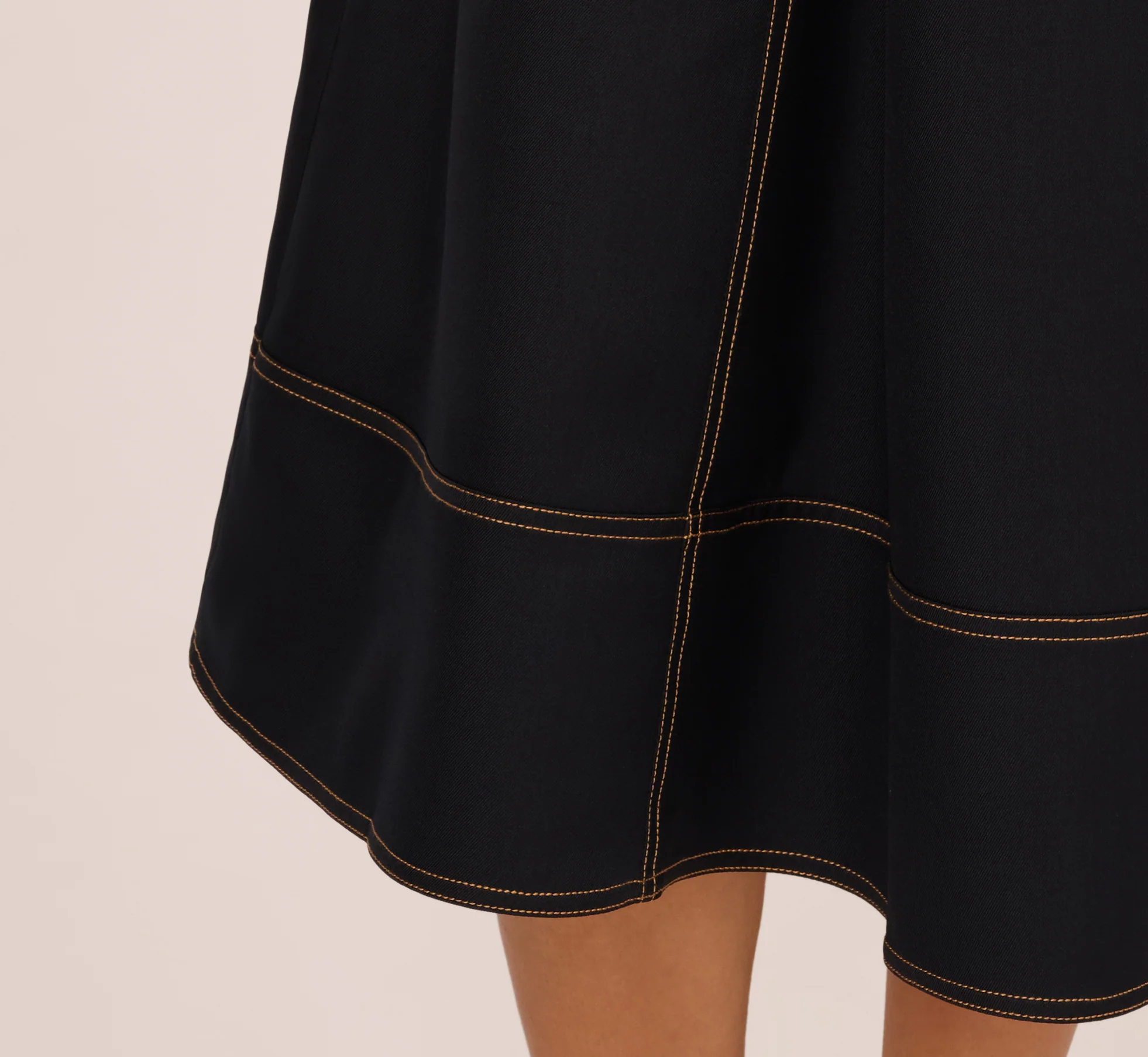 Contrast Stitching Drawstring Midi Skirt In Navy Khaki - Image 4