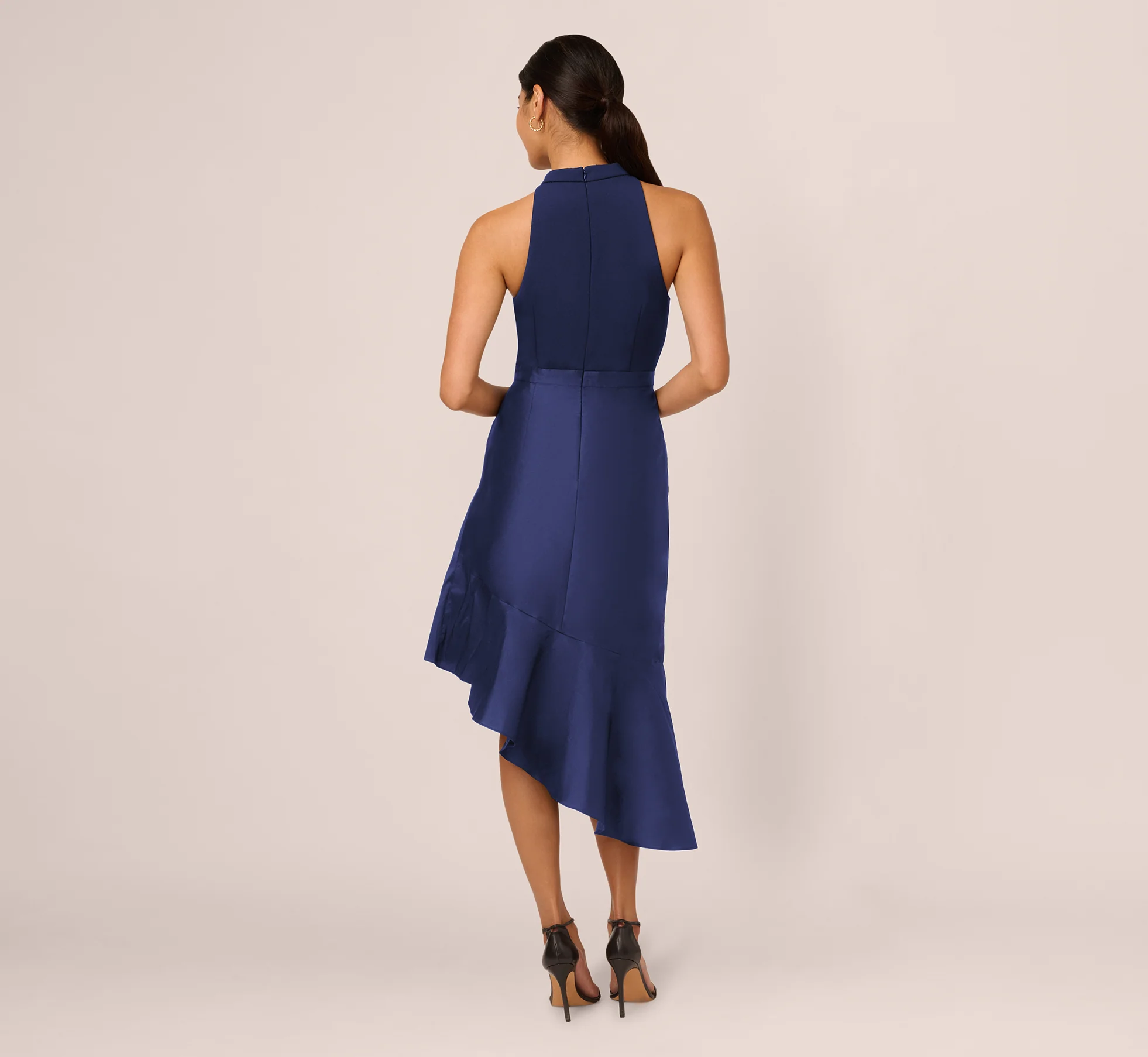 Crepe Combo Taffeta Dress In Light Navy - Image 5