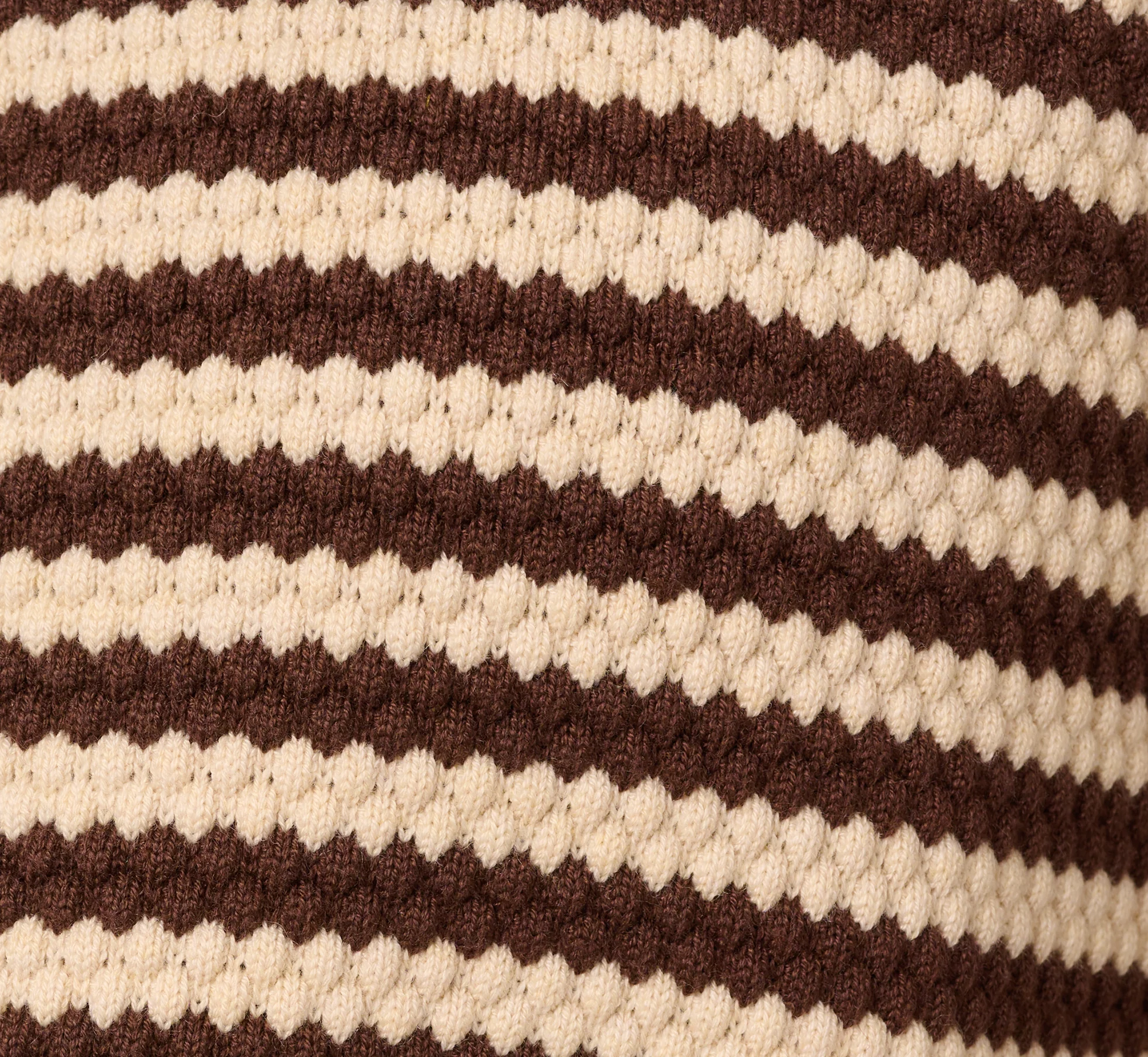 Crew Neck Button Front Striped Pointelle Cardigan Sweater In Cream Dark Brown - Image 8