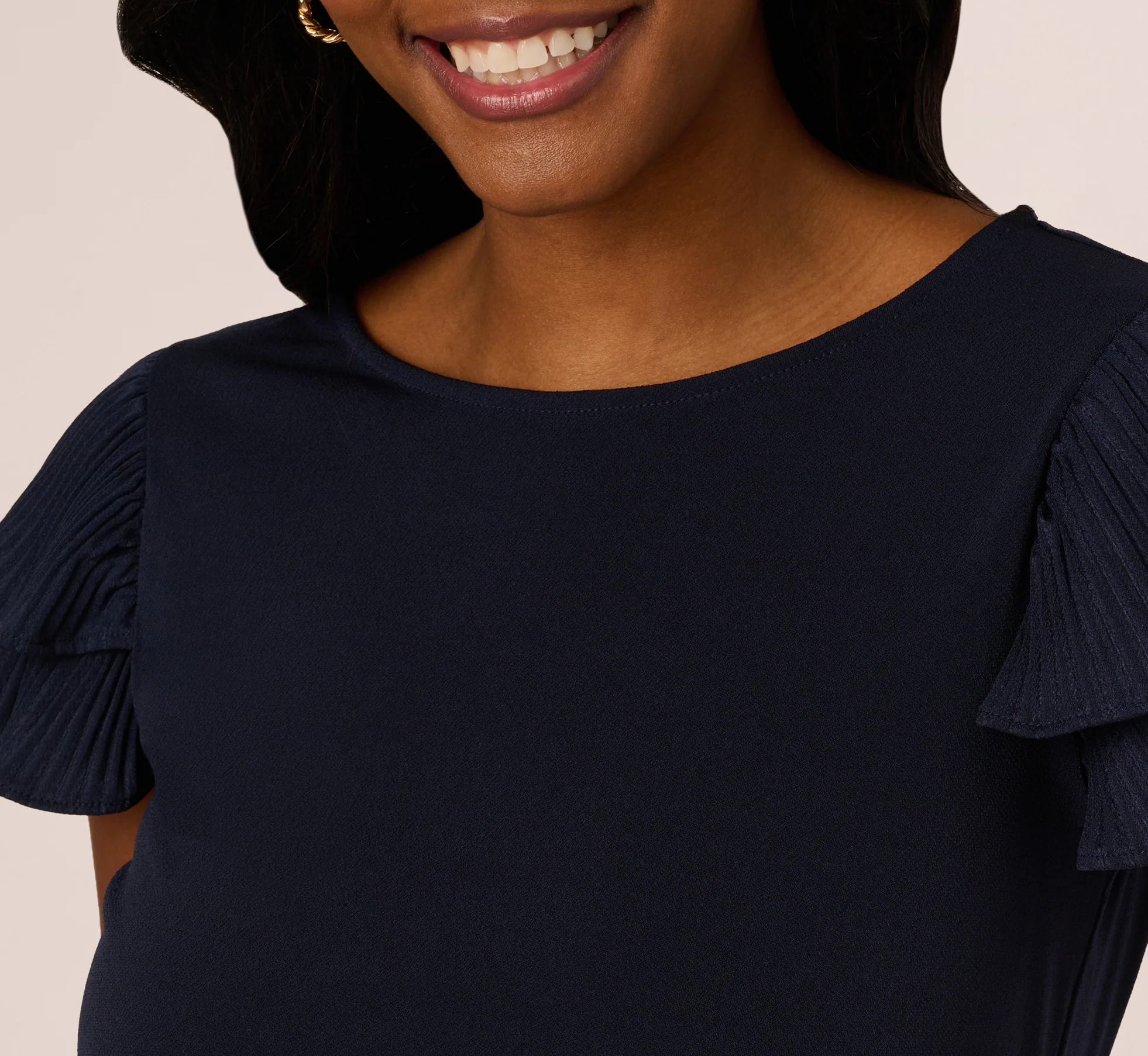 Double Flutter Sleeve Top With Pleated Details In Blue Moon - Image 4