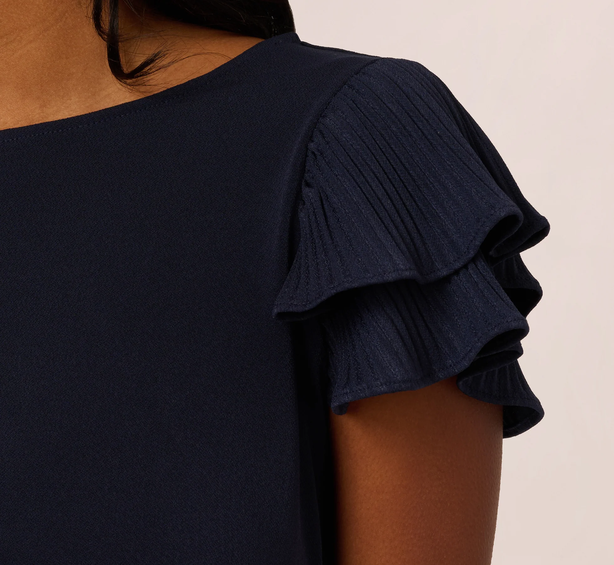 Double Flutter Sleeve Top With Pleated Details In Blue Moon - Image 5