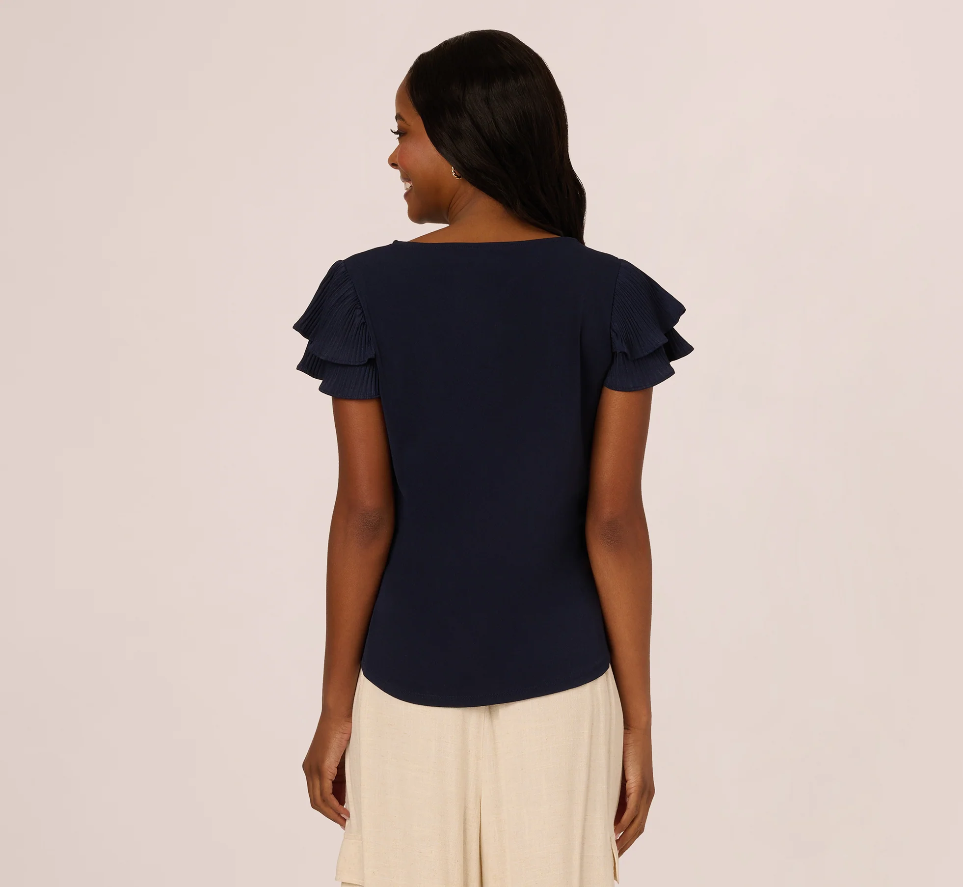 Double Flutter Sleeve Top With Pleated Details In Blue Moon - Image 6