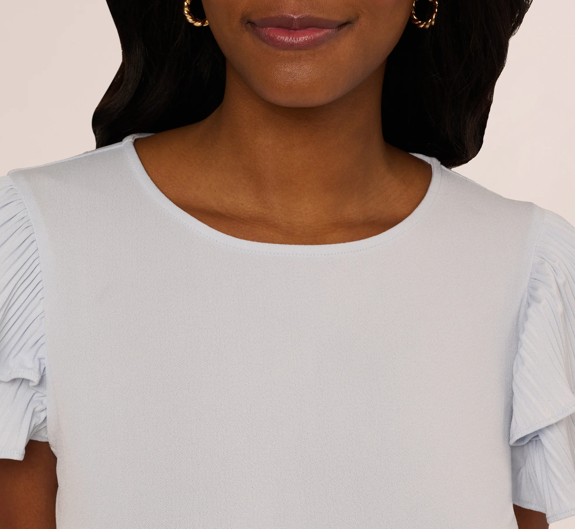 Double Flutter Sleeve Top With Pleated Details In Halogen Blue - Image 4