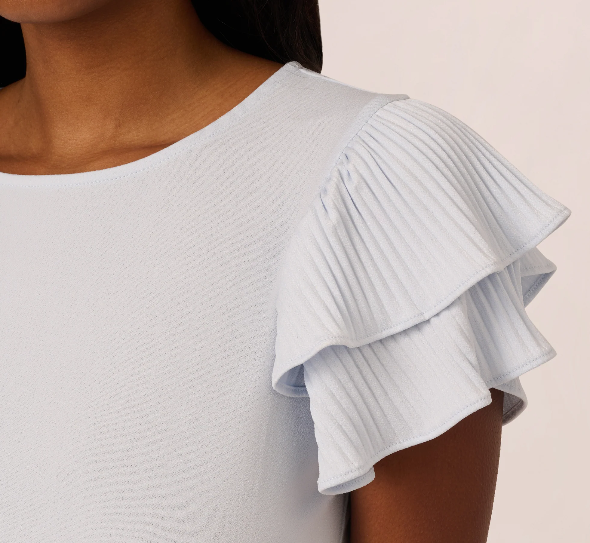 Double Flutter Sleeve Top With Pleated Details In Halogen Blue - Image 5