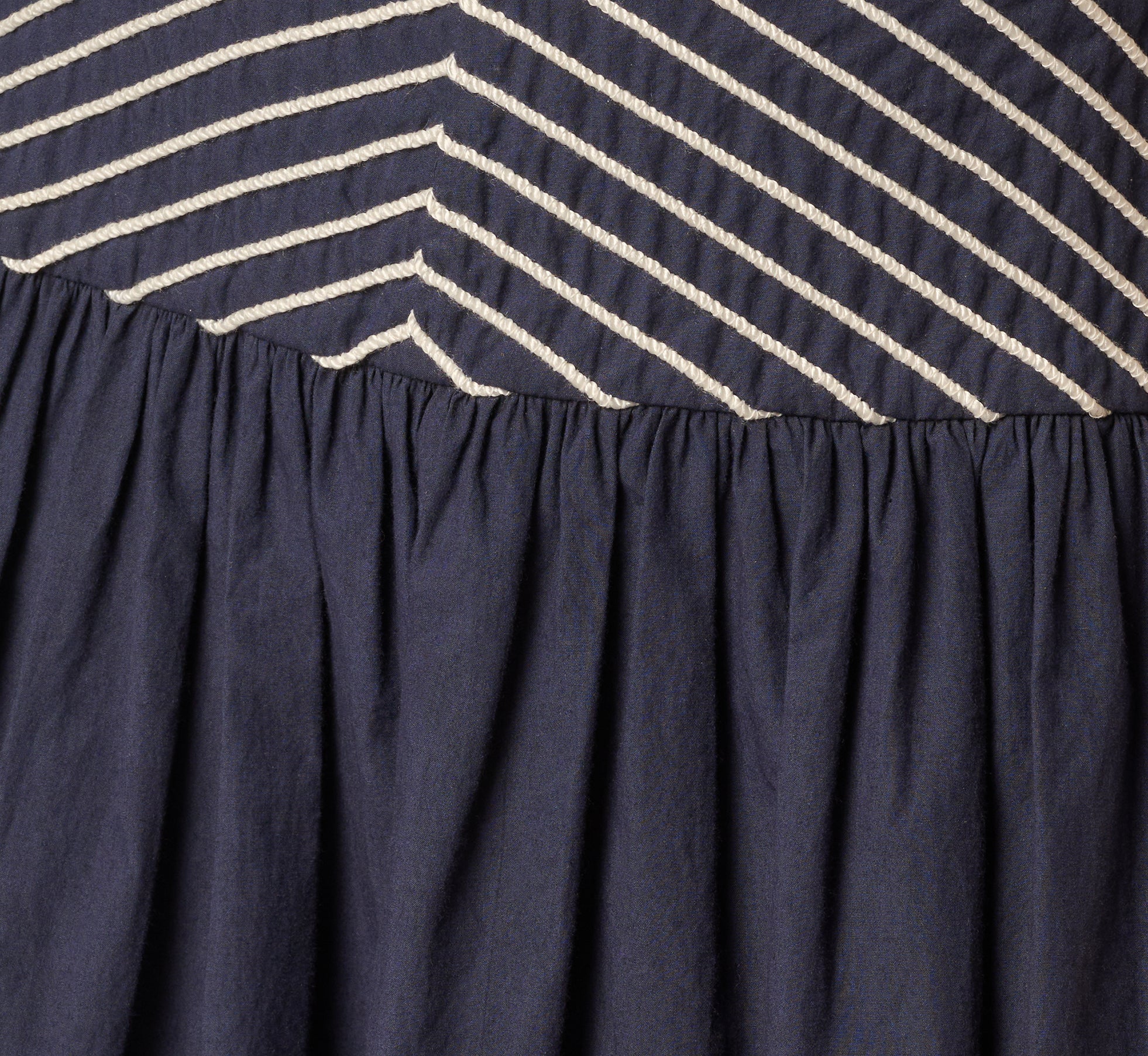 Drop Waist Chevron Cotton Midi Sundress In Navy Ivory - Image 7