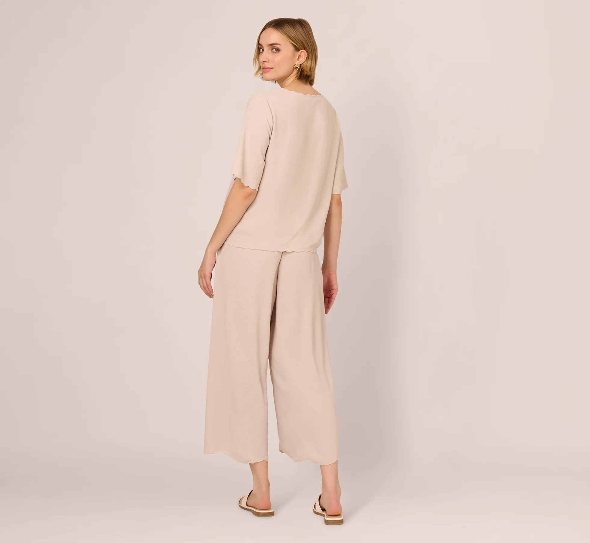 Embroidered Airflow Top And Wide Leg Pant Set In Pebble - Image 7