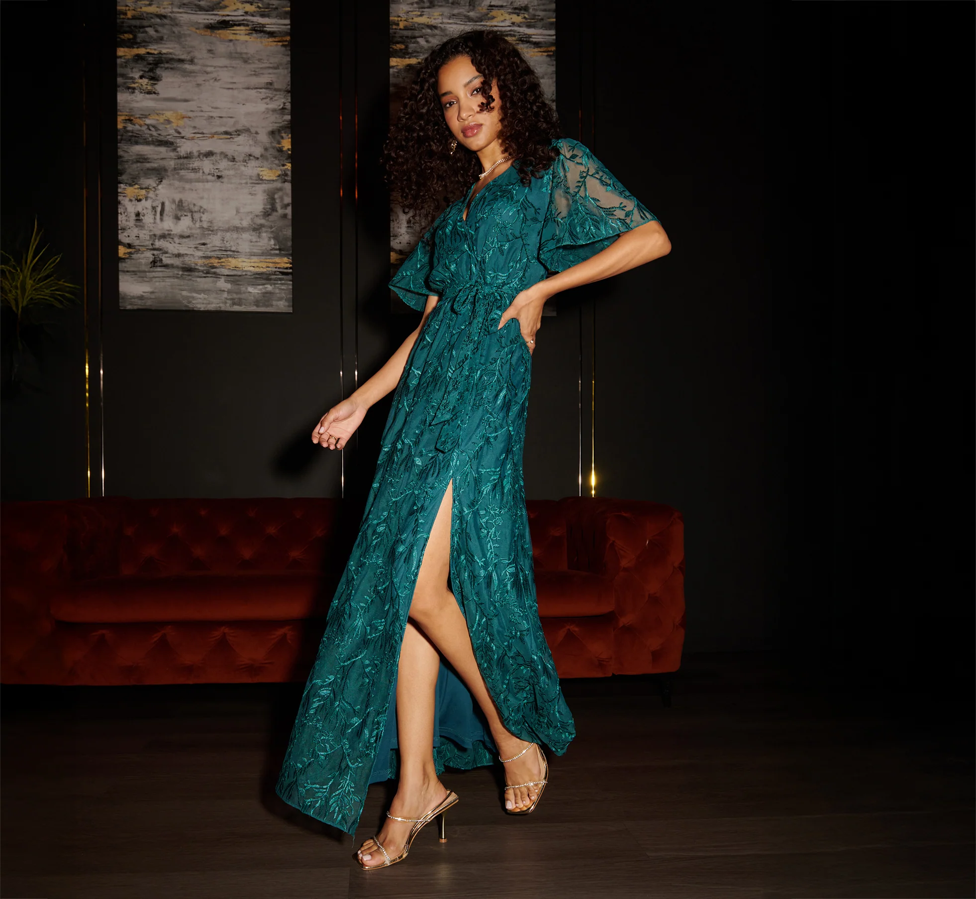 Embroidered Lace Maxi Dress In Hunter - Image 7