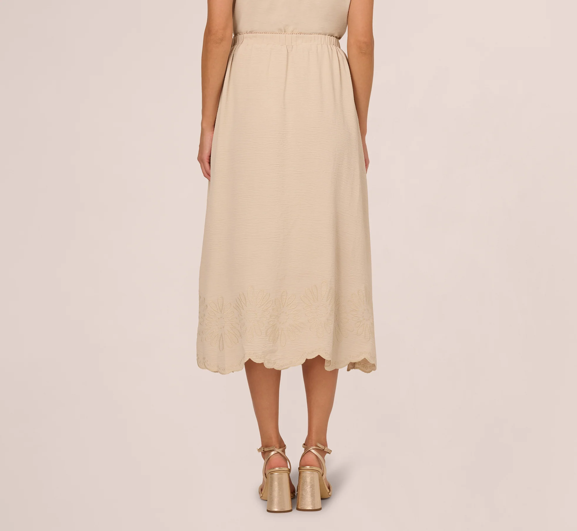 Embroidery Scalloped Hem Midi Skirt In Bamboo Wood - Image 5