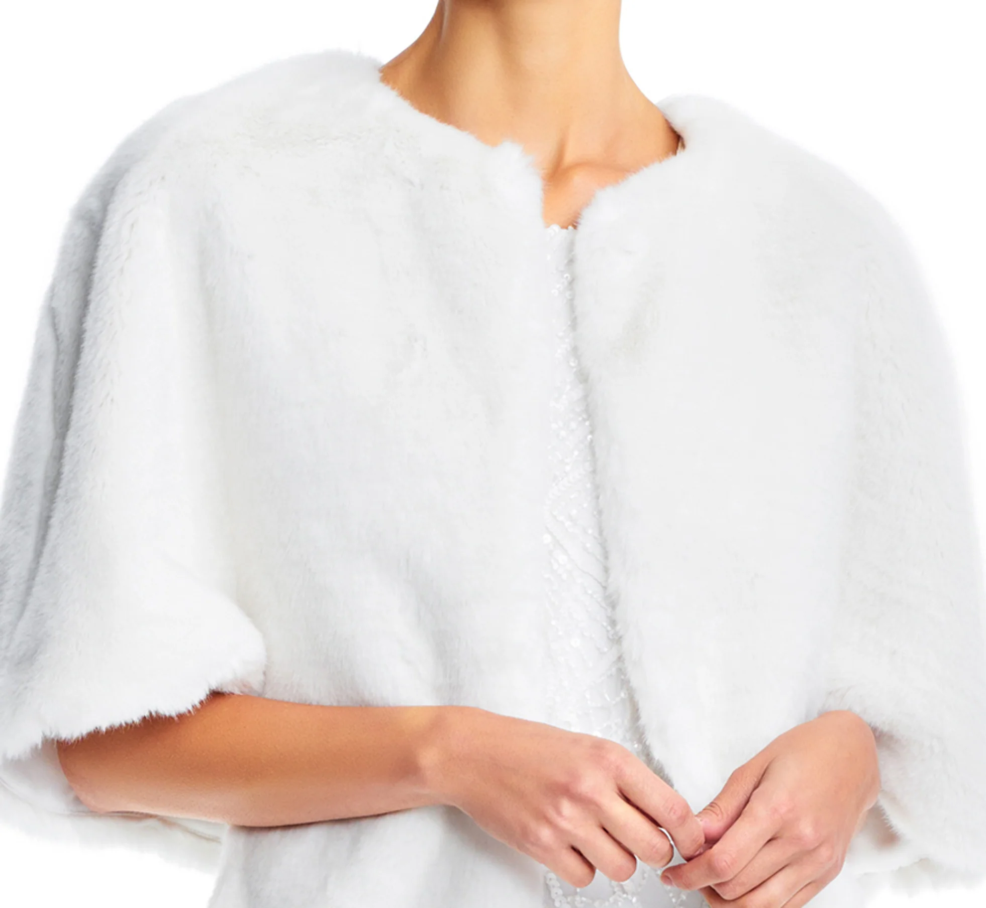 Faux Fur Open Front Cape Jacket In Ivory - Image 4