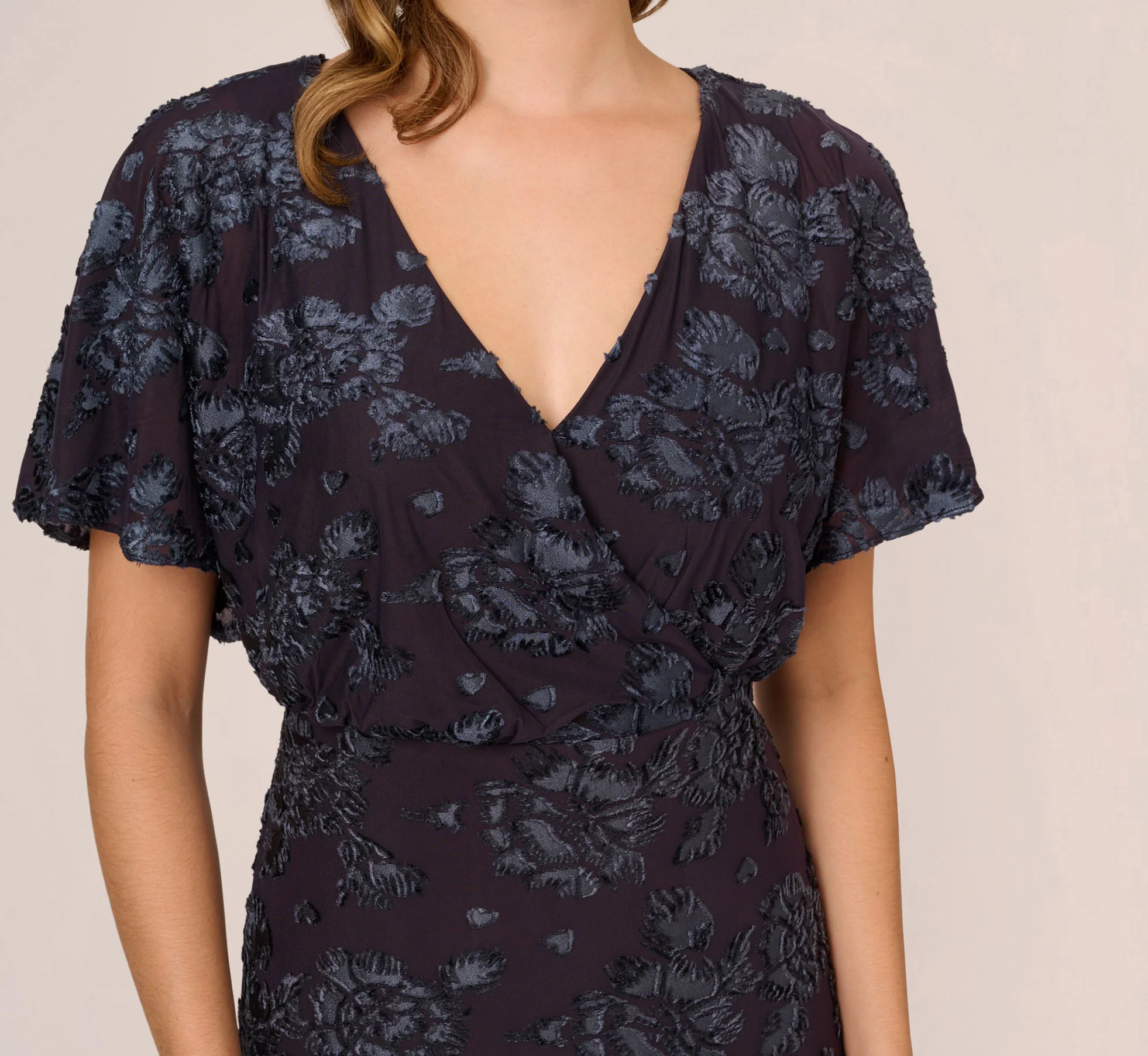 Floral Burnout Velvet Long Blouson Gown In Midnight - Image 3