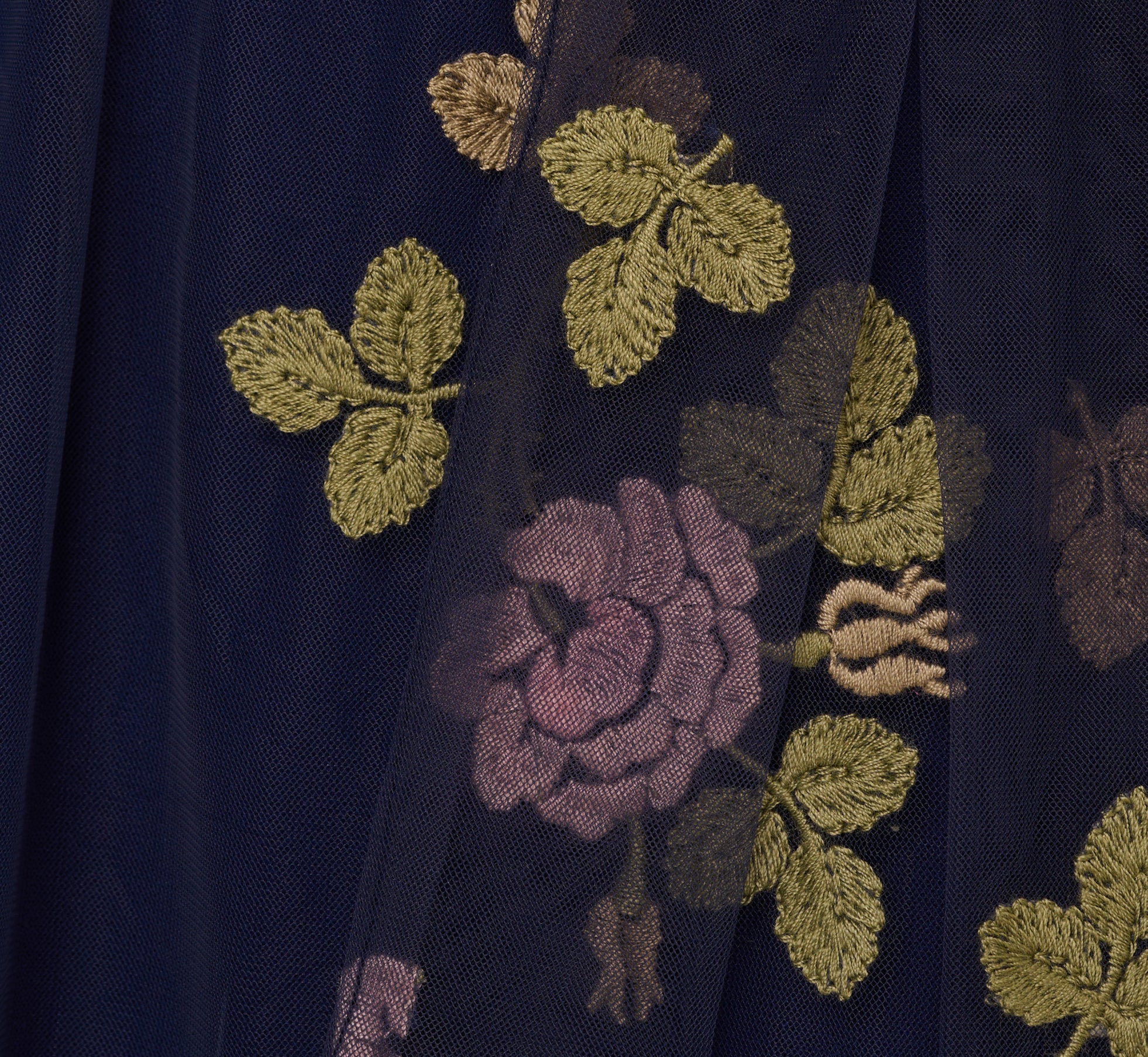 Floral Embroidered Maxi Dress With Sheer Flutter Sleeves In Navy Multi - Image 7