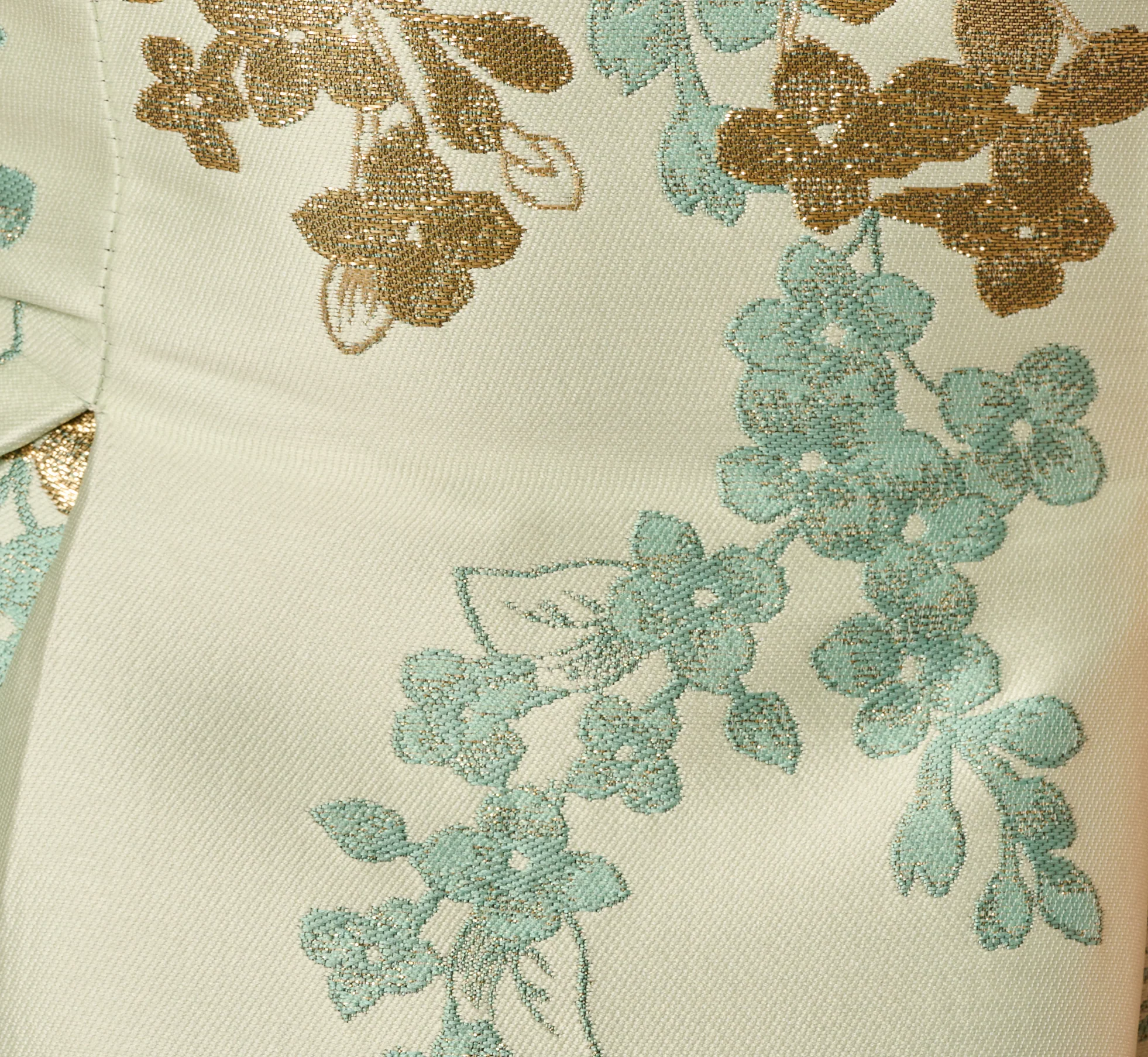 Floral Jacquard Ankle Length Dress With Off The Shoulder Neckline In Sage Gold - Image 6