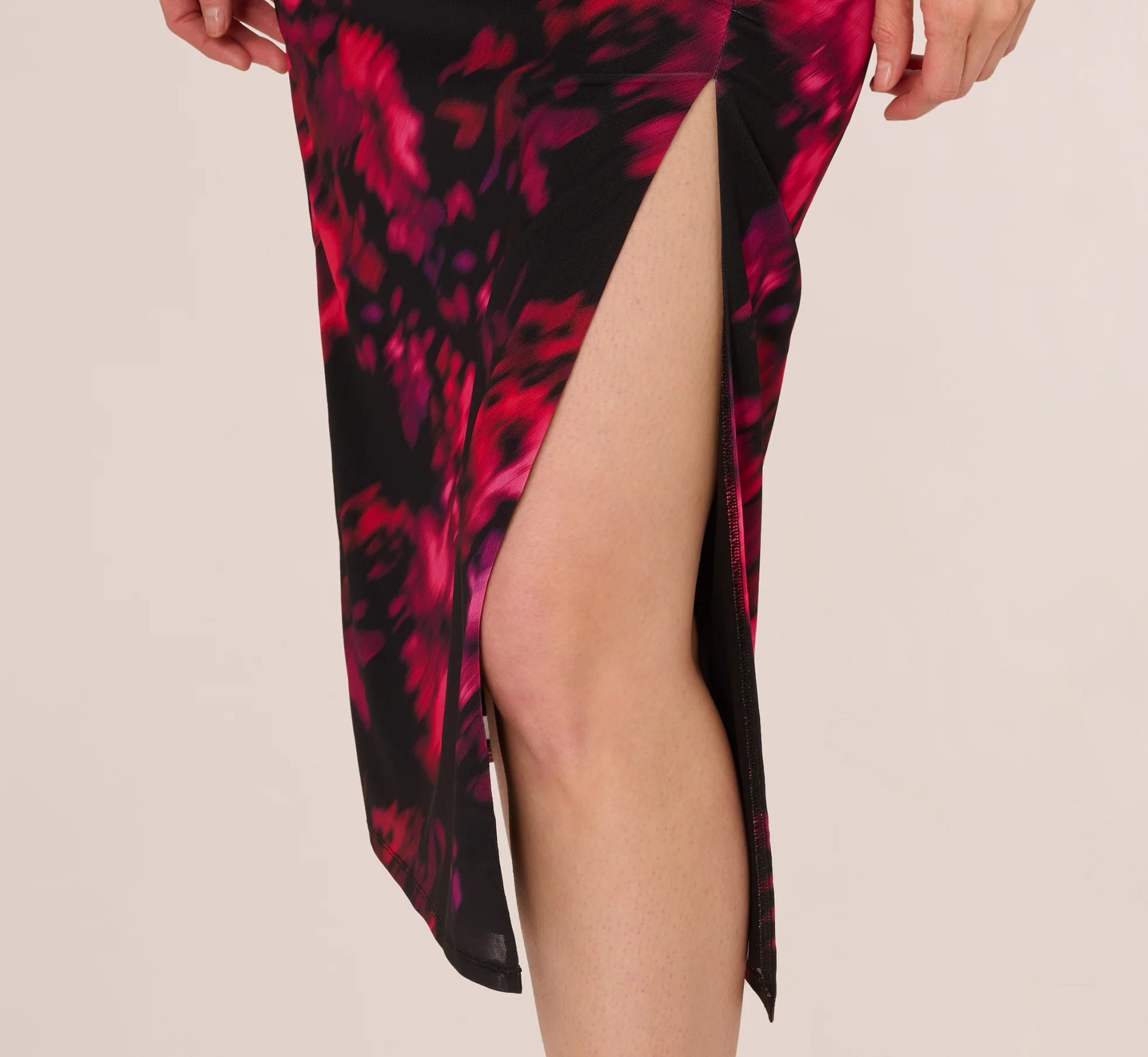 Floral Print Jersey Ankle Length Dress With Draped Details In Black Pink Multi - Image 4