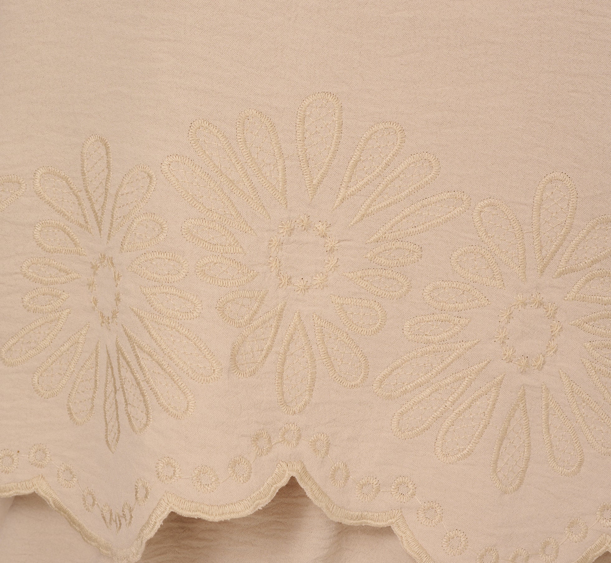 Flutter Sleeve Embroidery Scalloped Hem Top In Bamboo Wood - Image 7