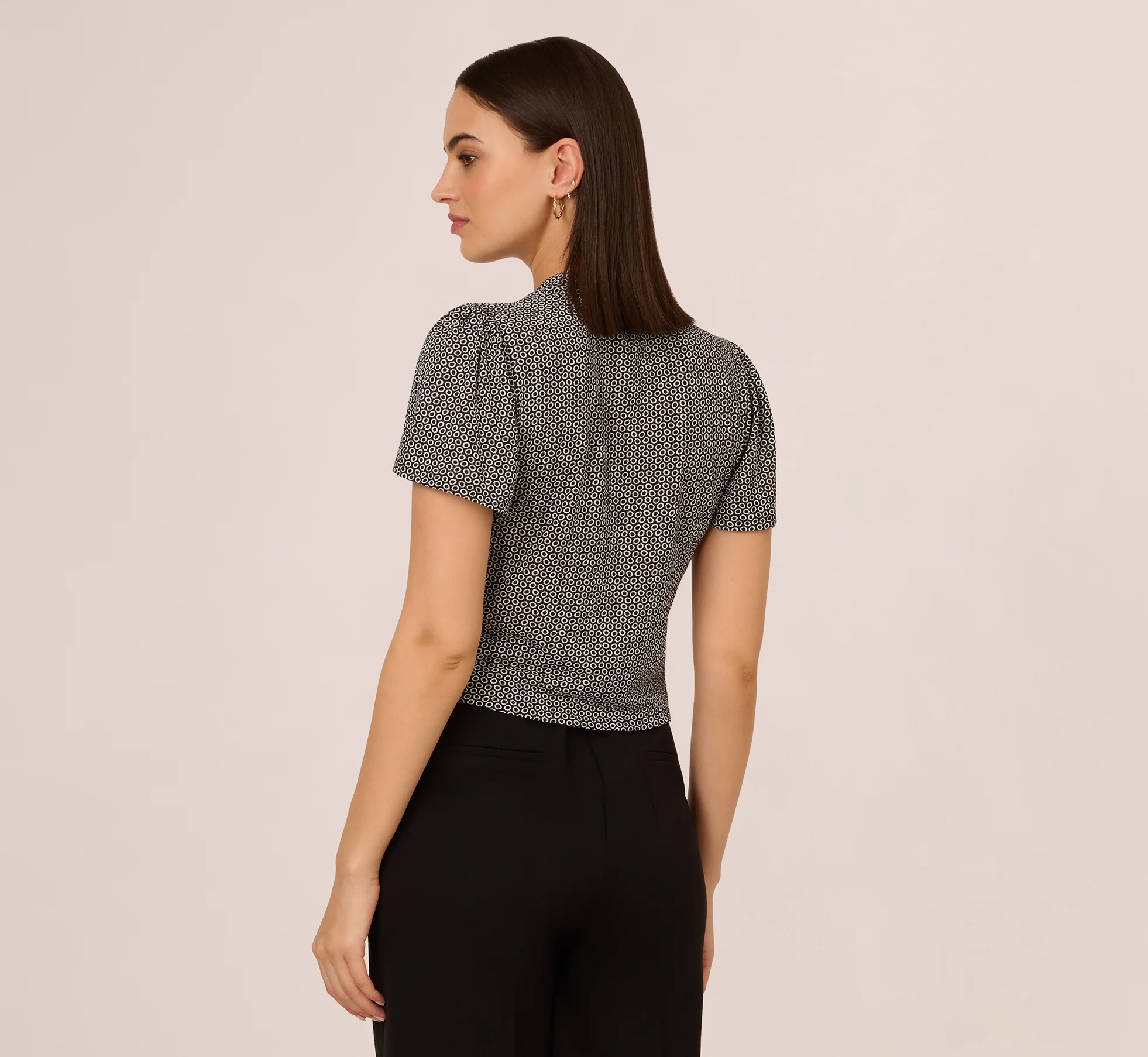 Flutter Sleeve Ruched Front Printed Top In Black Cloud Carnation - Image 5