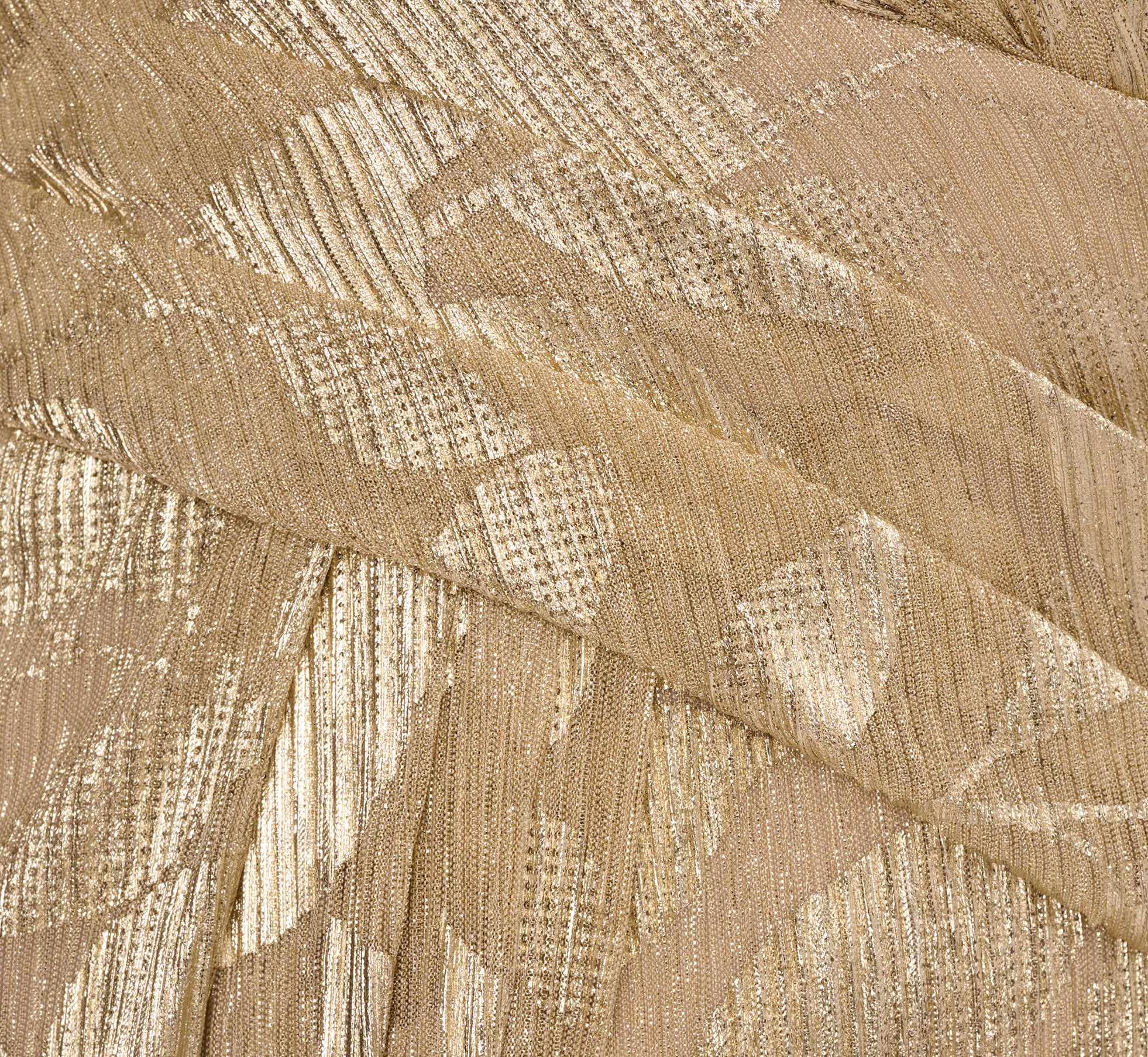 Foil Leaf Short Sleeve Gown With Draped Details In Champagne Gold - Image 7