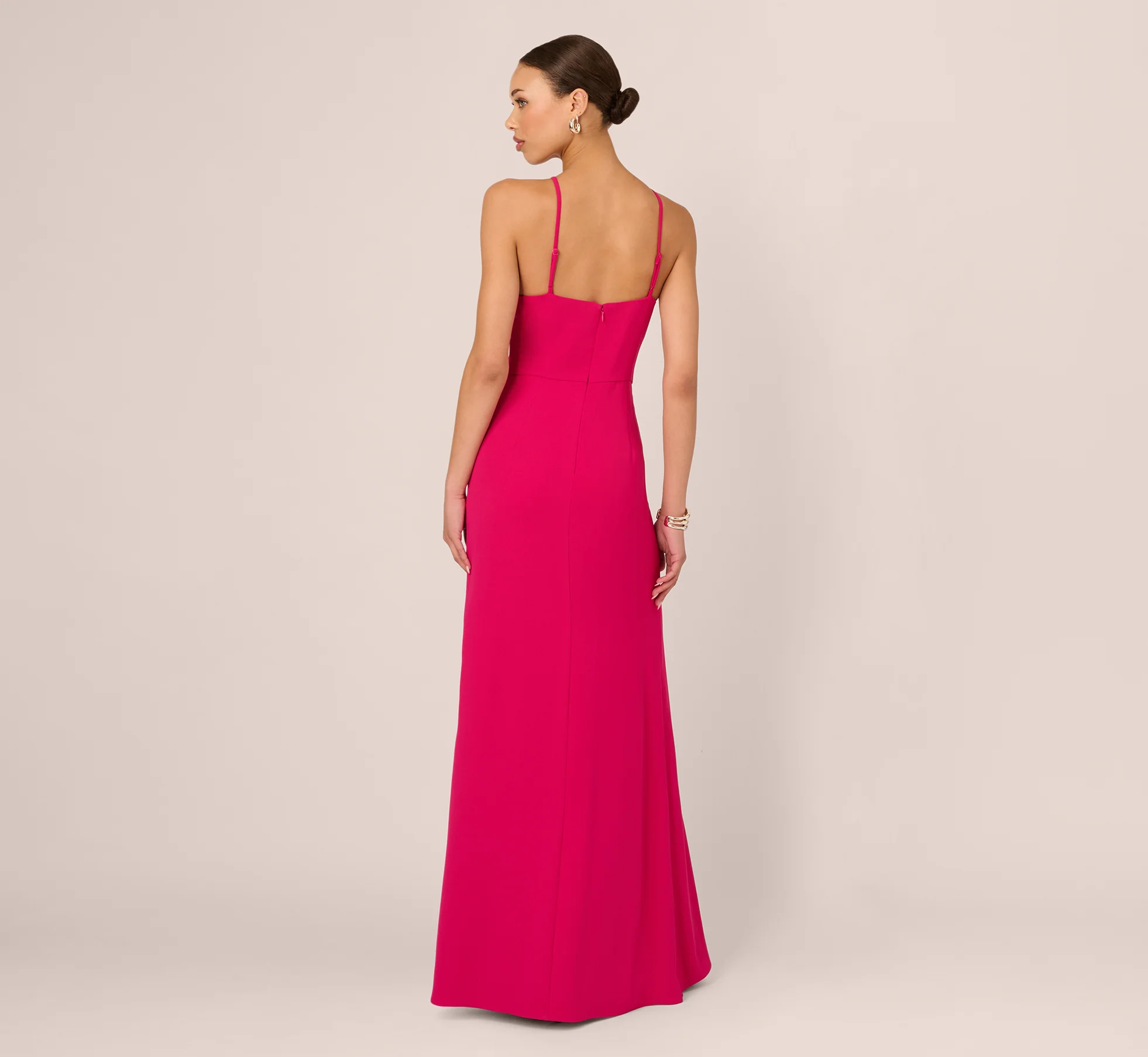Gathered Stretch Crepe Halter Gown In Bright Rose - Image 5