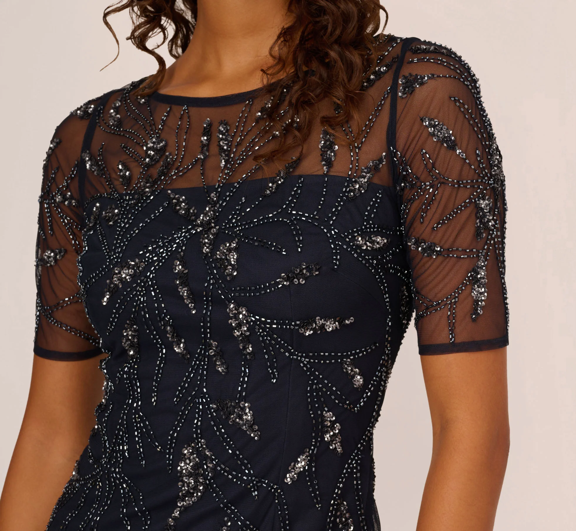 Hand-Beaded Cocktail Dress In Midnight - Image 4