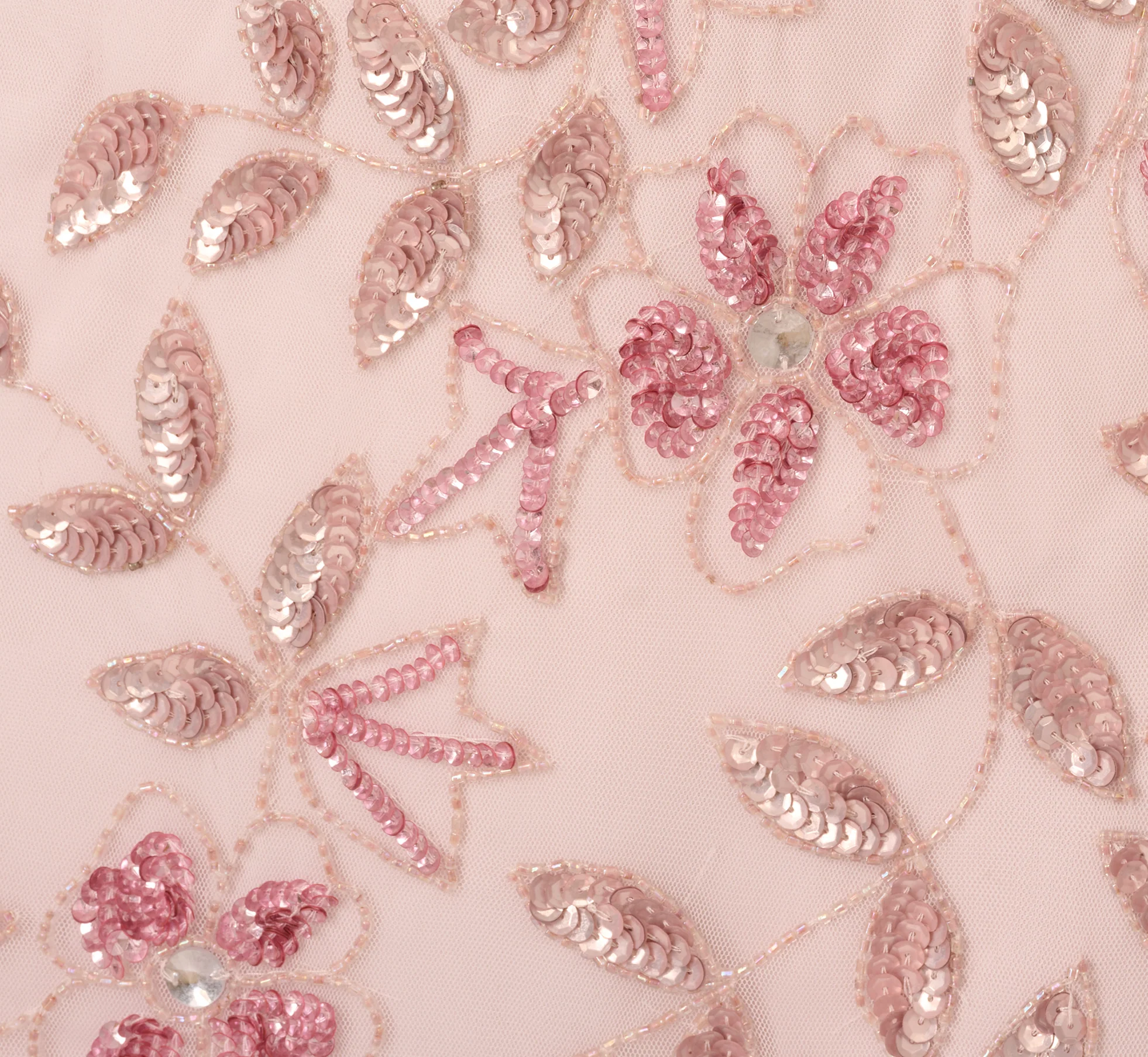 Hand Beaded Short Sleeve Floral Godet Gown In Blush Pink - Image 7