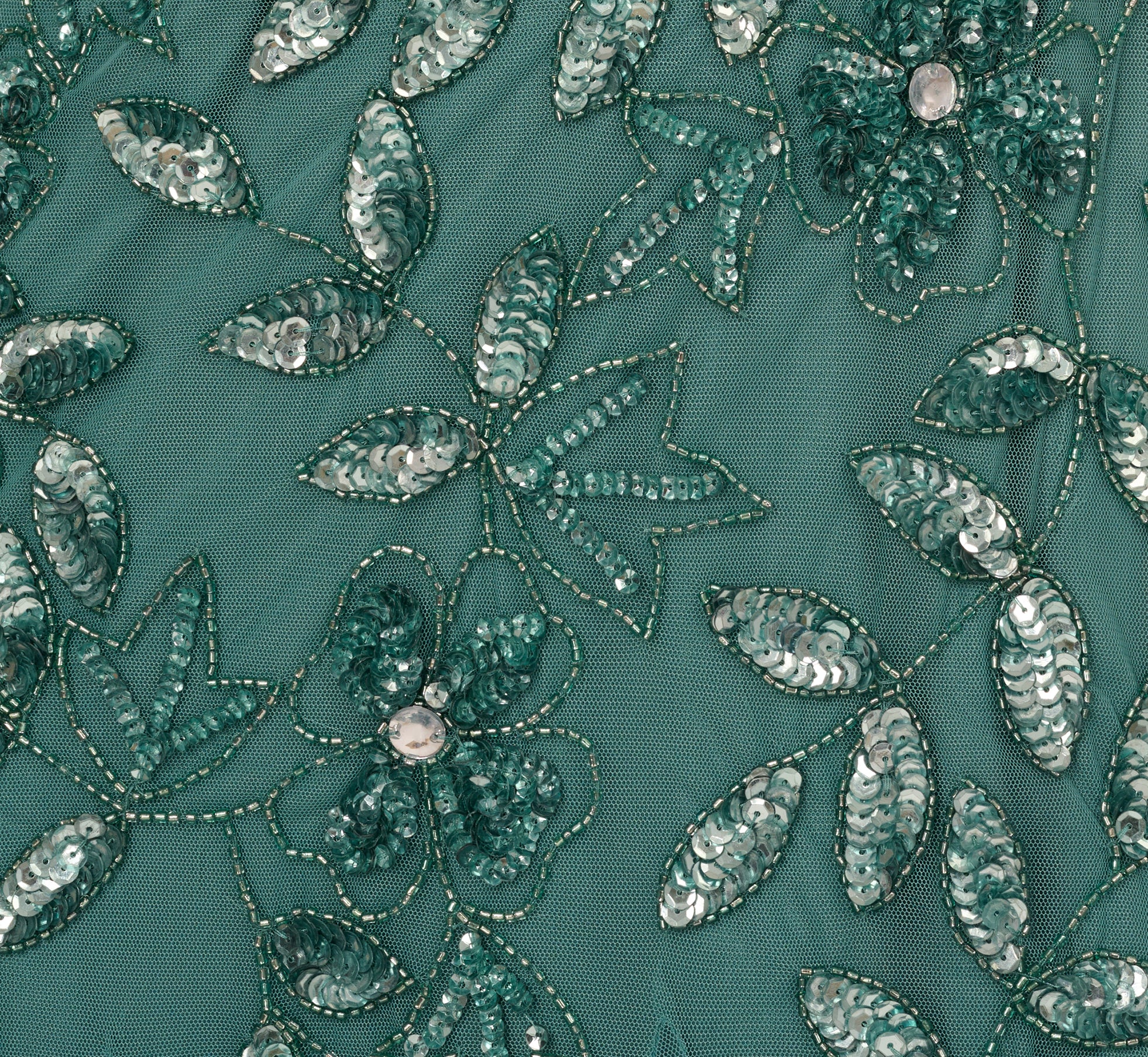 Hand Beaded Short Sleeve Floral Godet Gown In Jade - Image 6