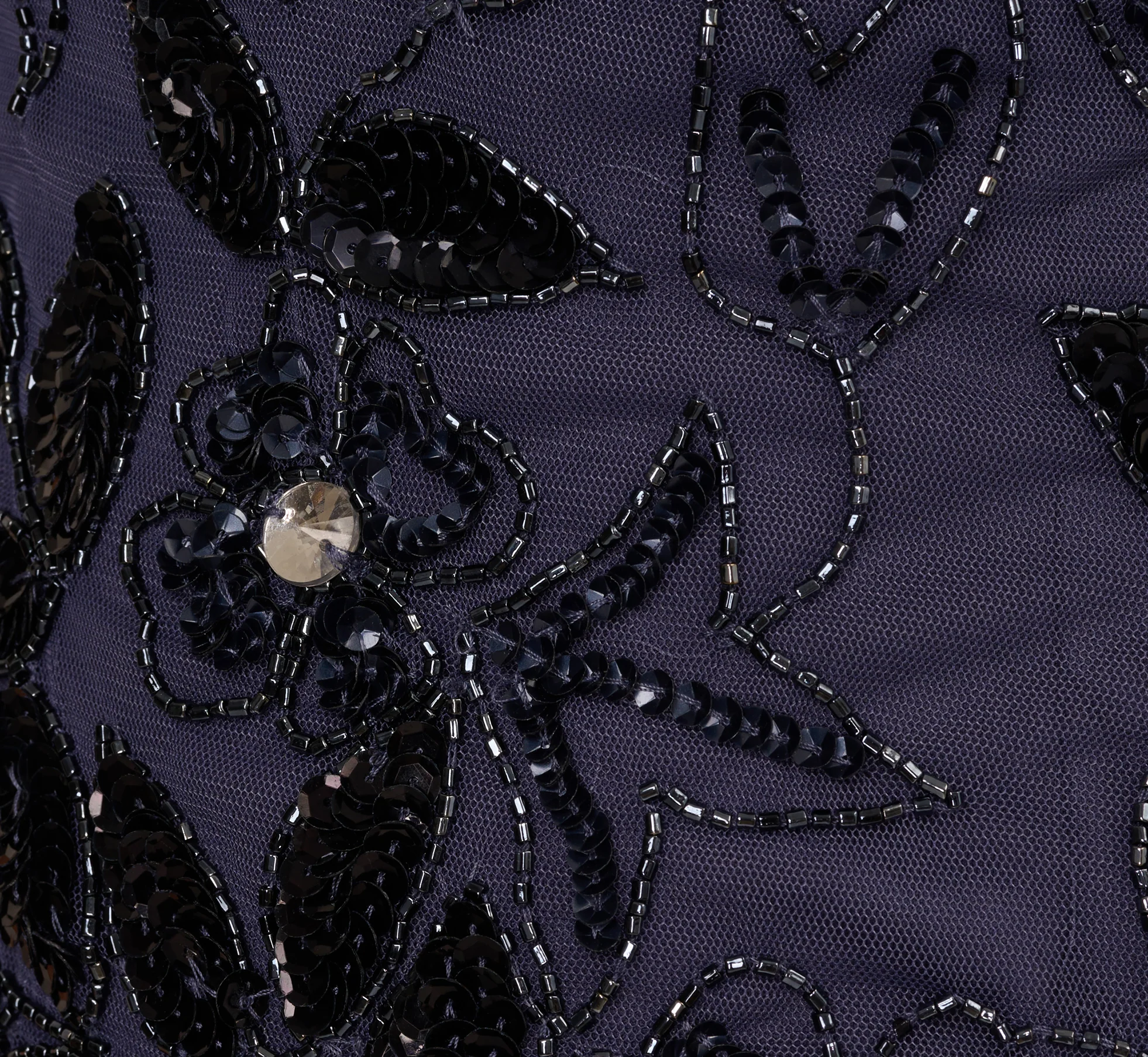 Hand Beaded Short Sleeve Floral Godet Gown In Smoky Peri - Image 6