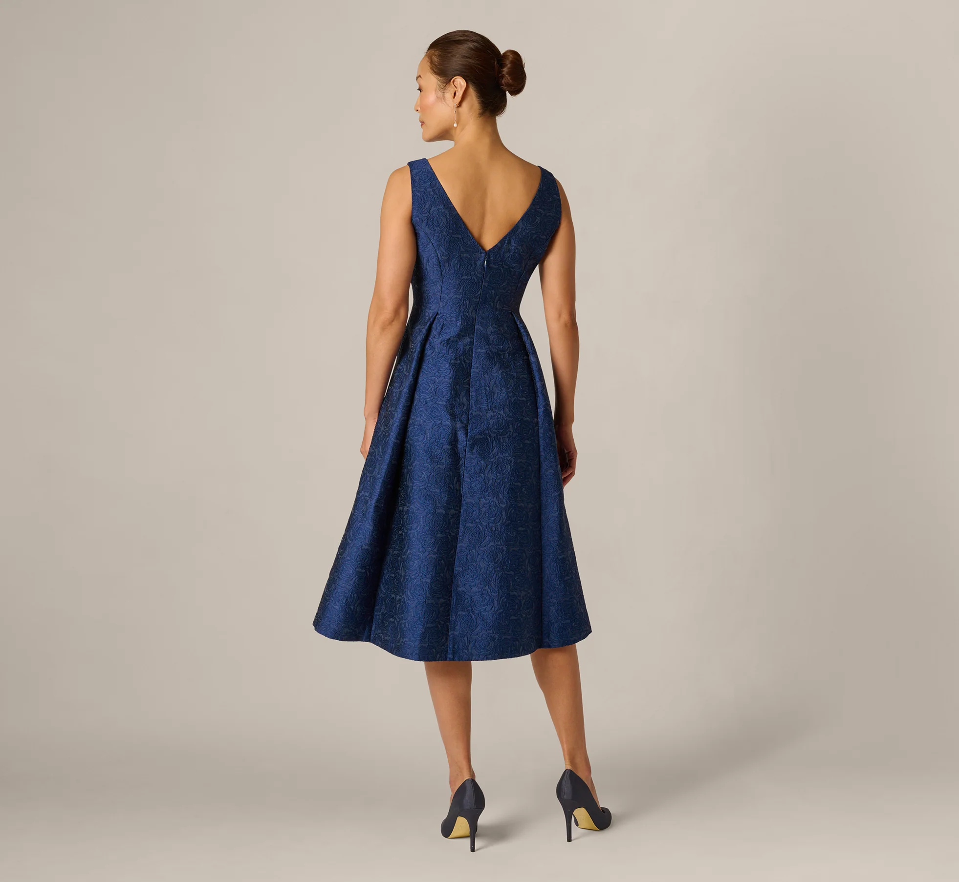 Jacquard Floral Beaded Fit And Flare Midi Dress In Midnight Multi - Image 5