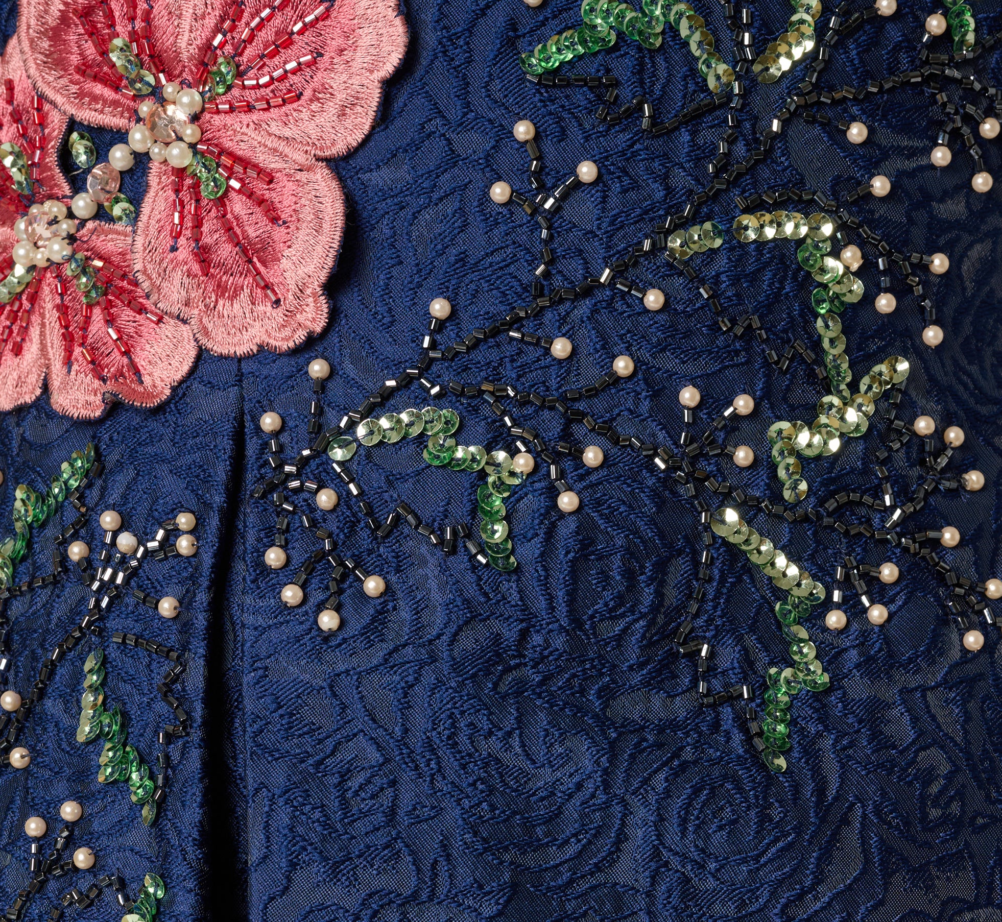 Jacquard Floral Beaded Fit And Flare Midi Dress In Midnight Multi - Image 6