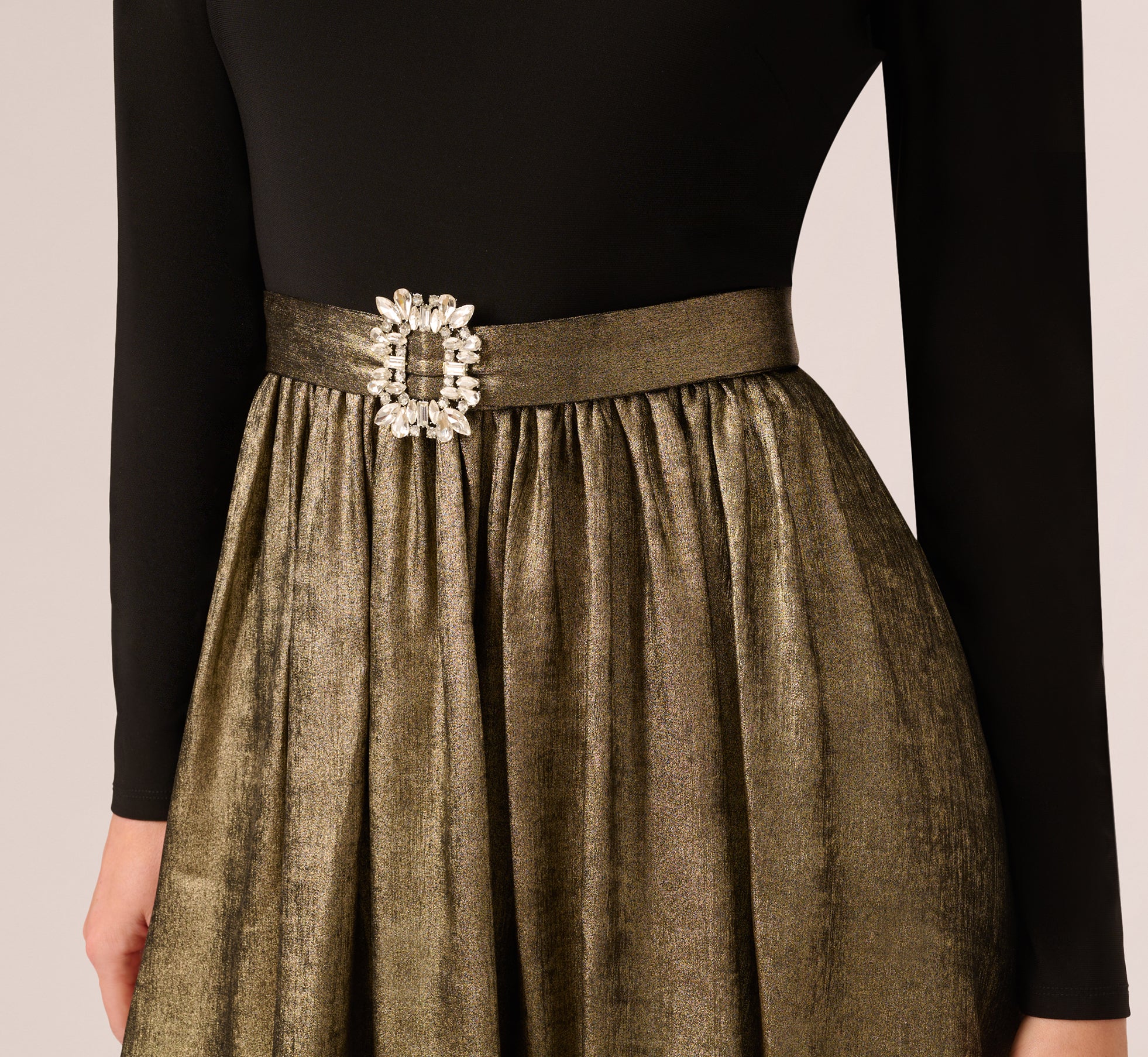 Jersey Metallic Combo Short Dress In Black Gold - Image 4
